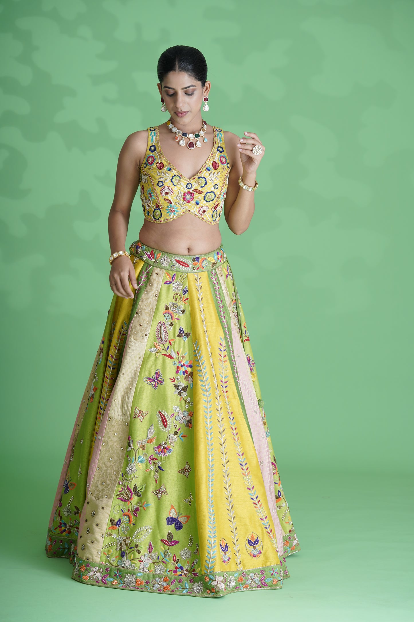 Yellow Floral Embroidered Lehenga