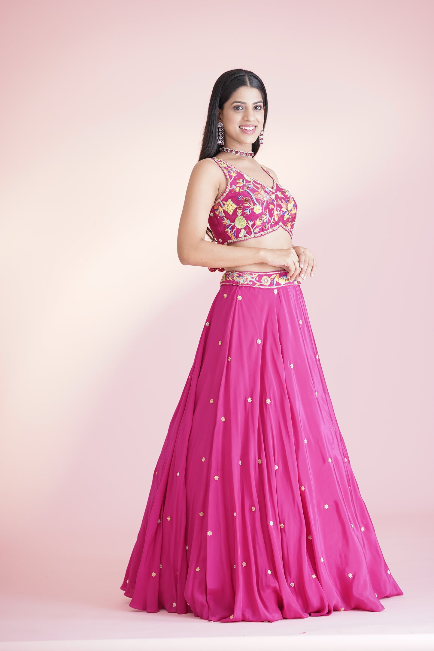 Pink Embellished Lehengas Set