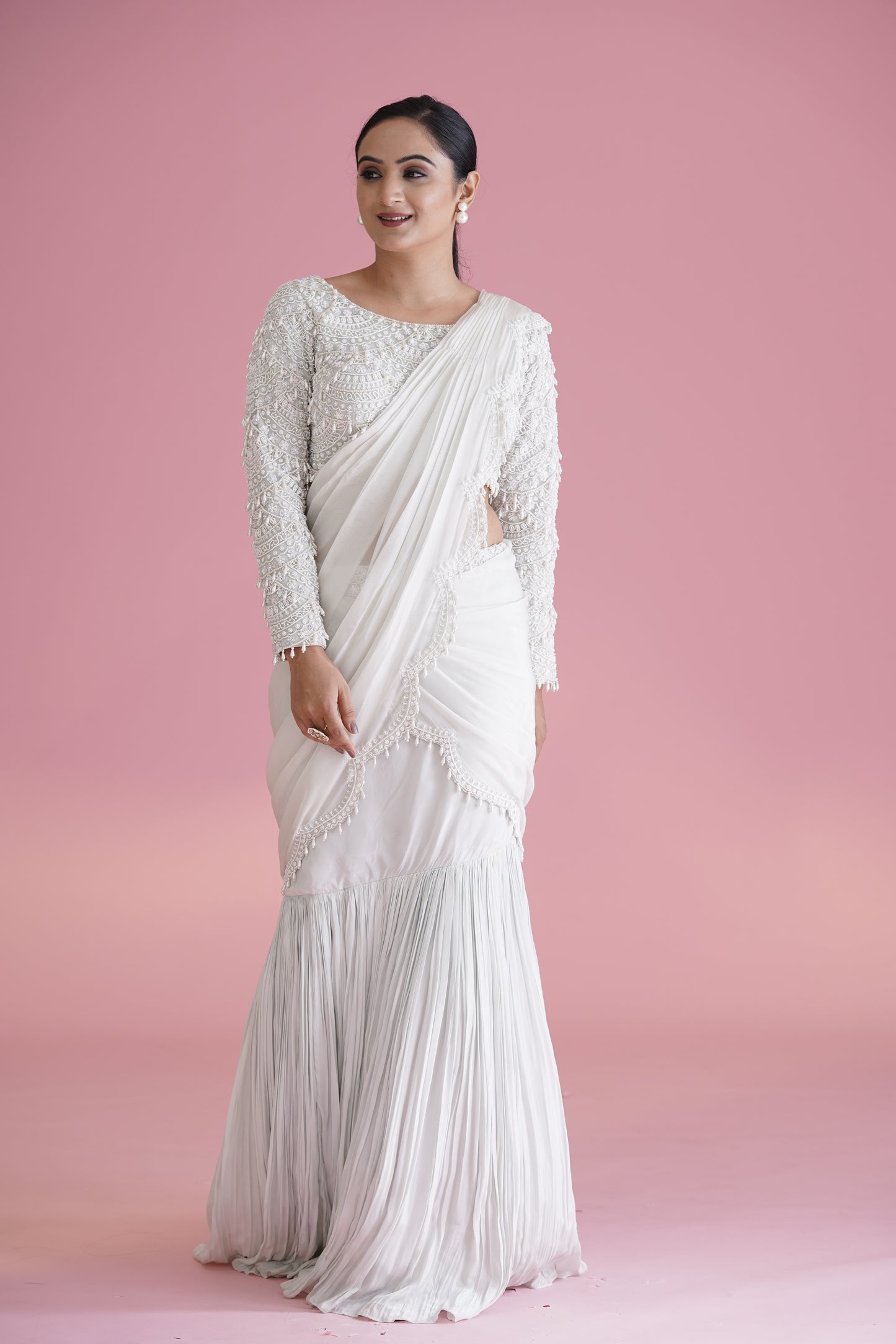 White Ruffle Saree