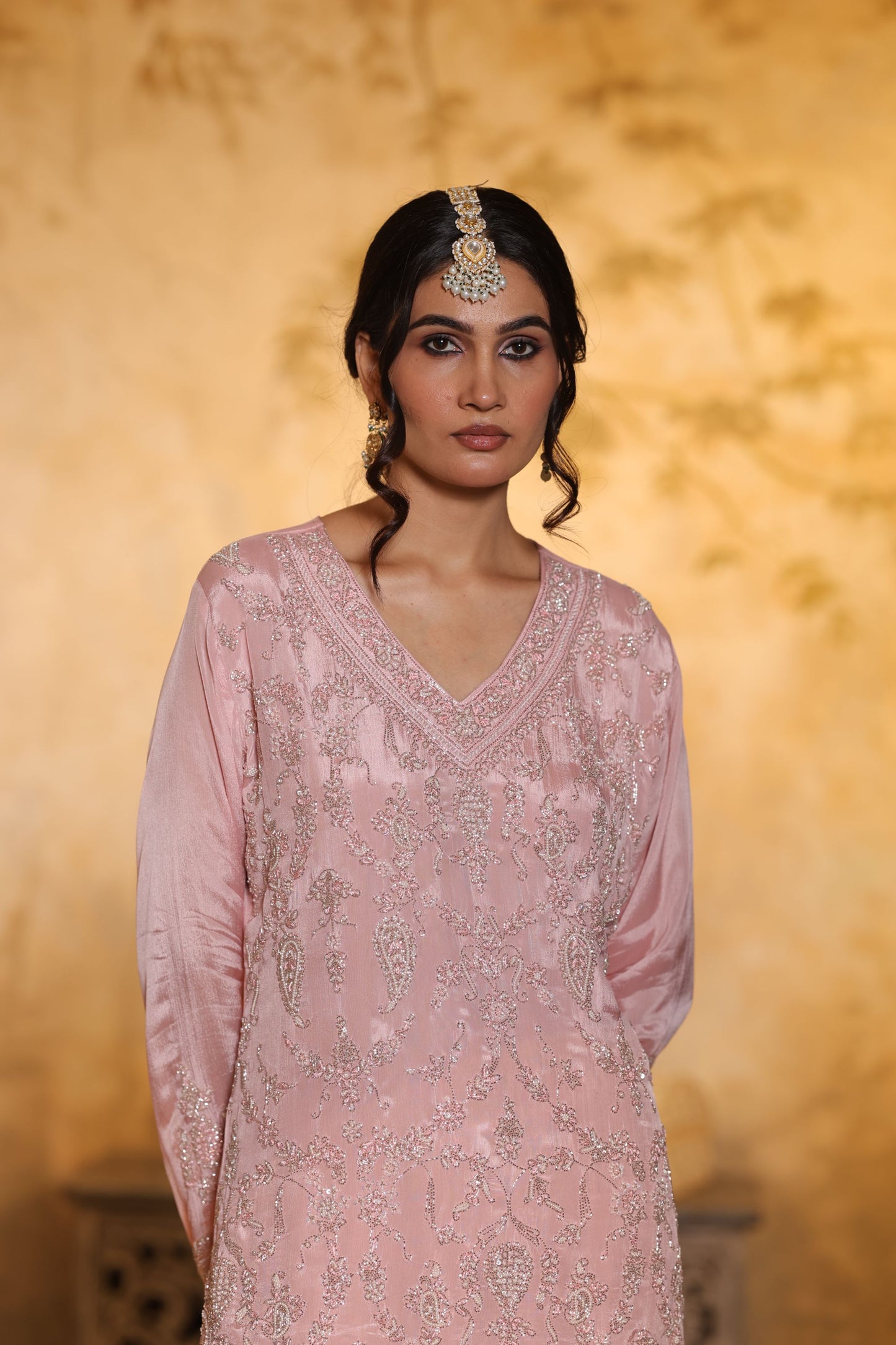 Pink Cutdana Embroidered Sharara Kurti Set