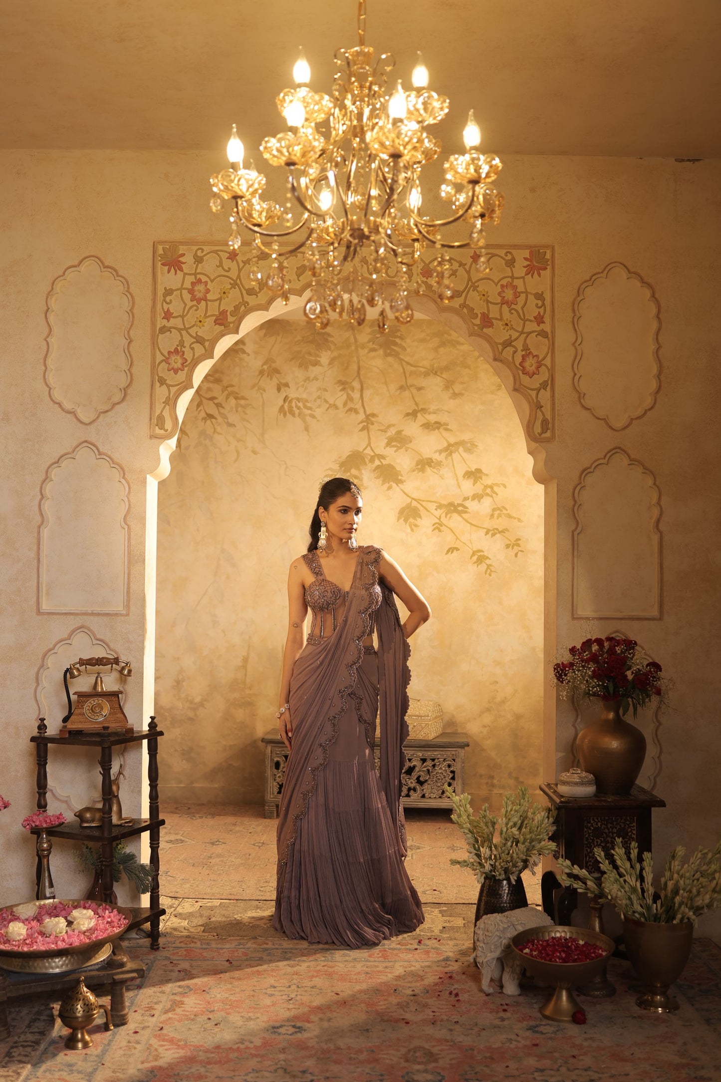 Tonal Bead And Sequin Detailing With Draping