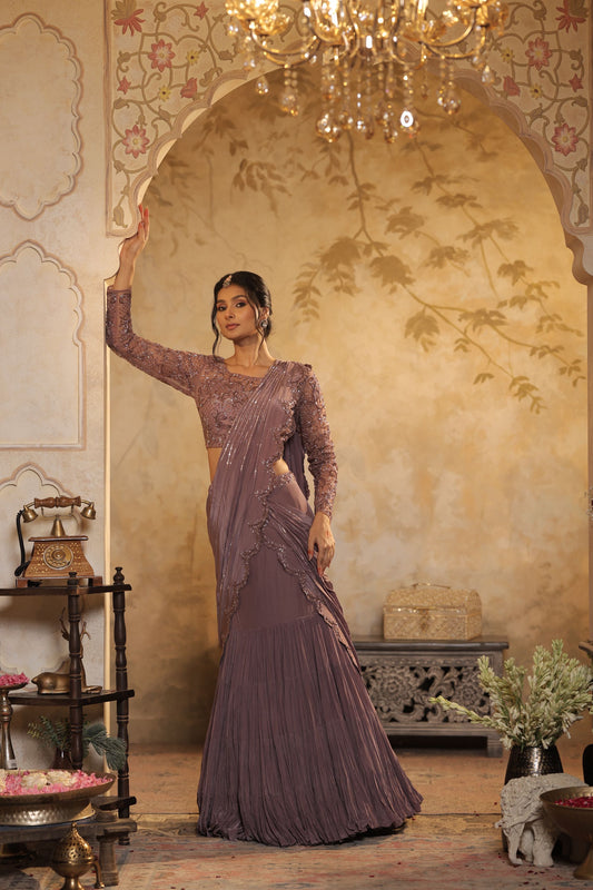 Flowing, Pleated Saree-Style Gown