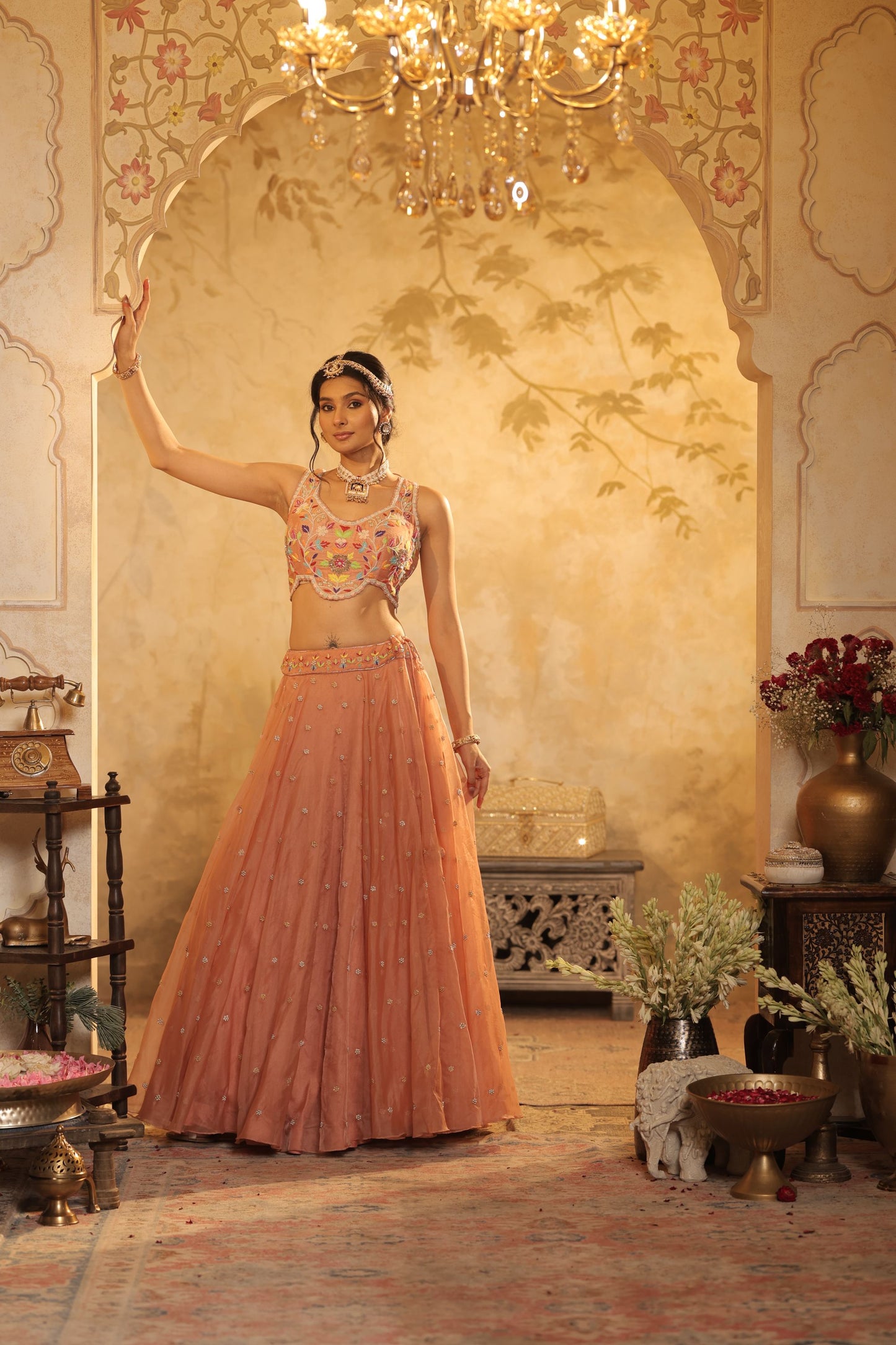 Multicolour Floral Thread Embroidery Lehenga