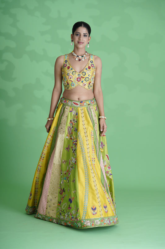 Yellow Floral Embroidered Lehenga