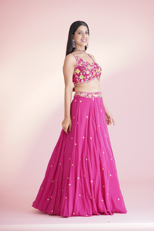 Pink Embellished Lehengas Set