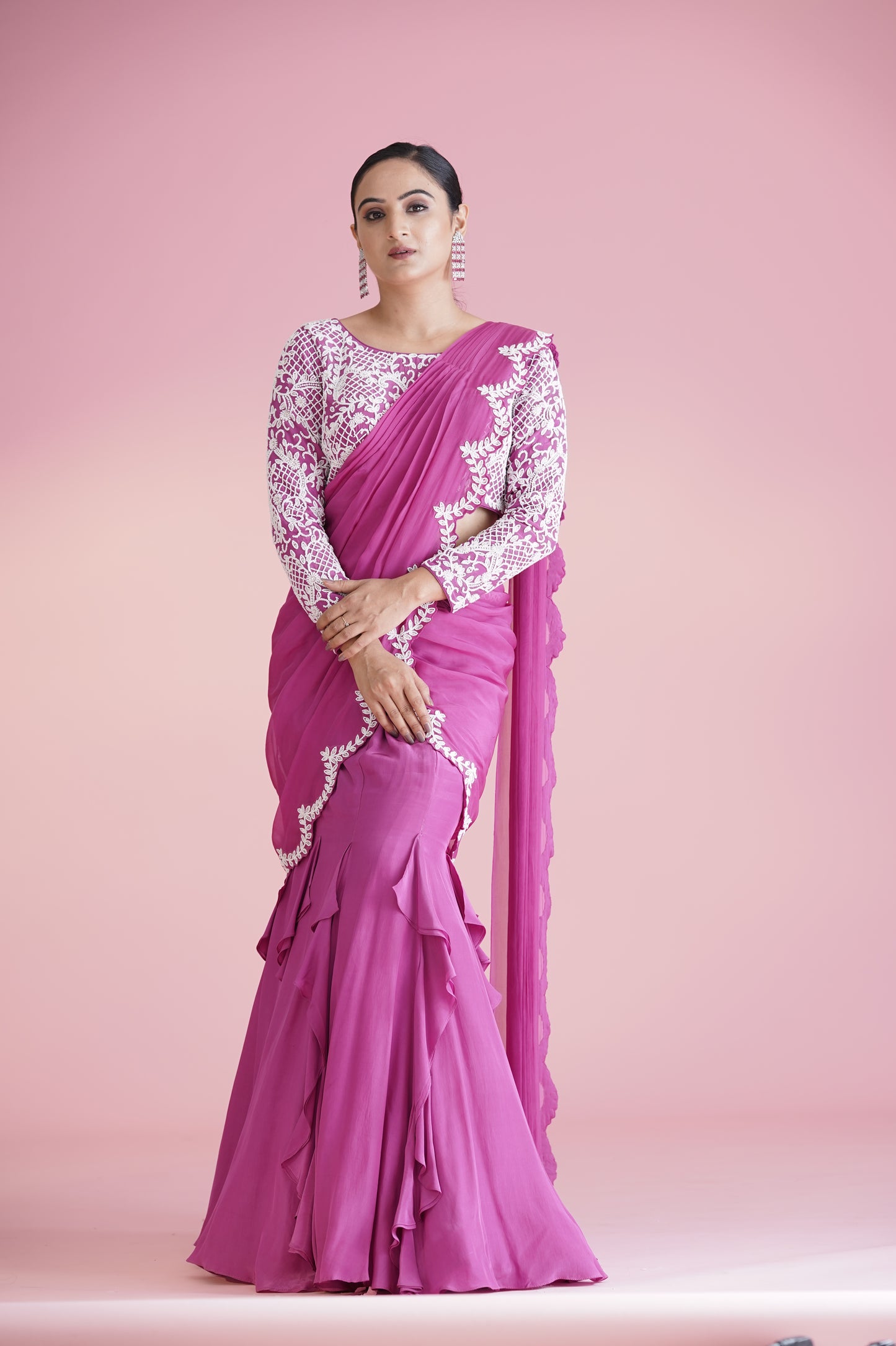 Pink Ruffle Saree