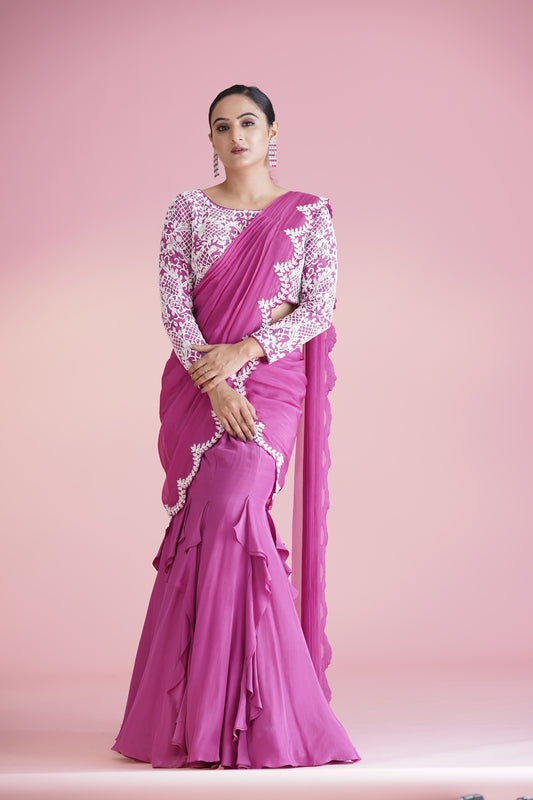 Pink Ruffle Saree