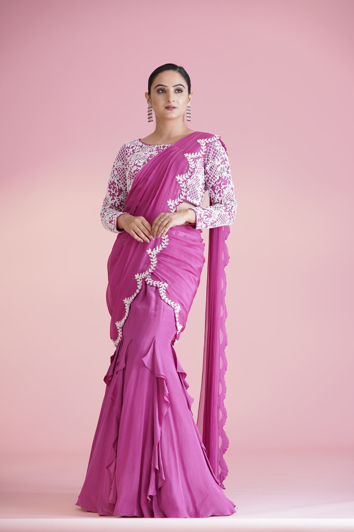 Pink Ruffle Saree