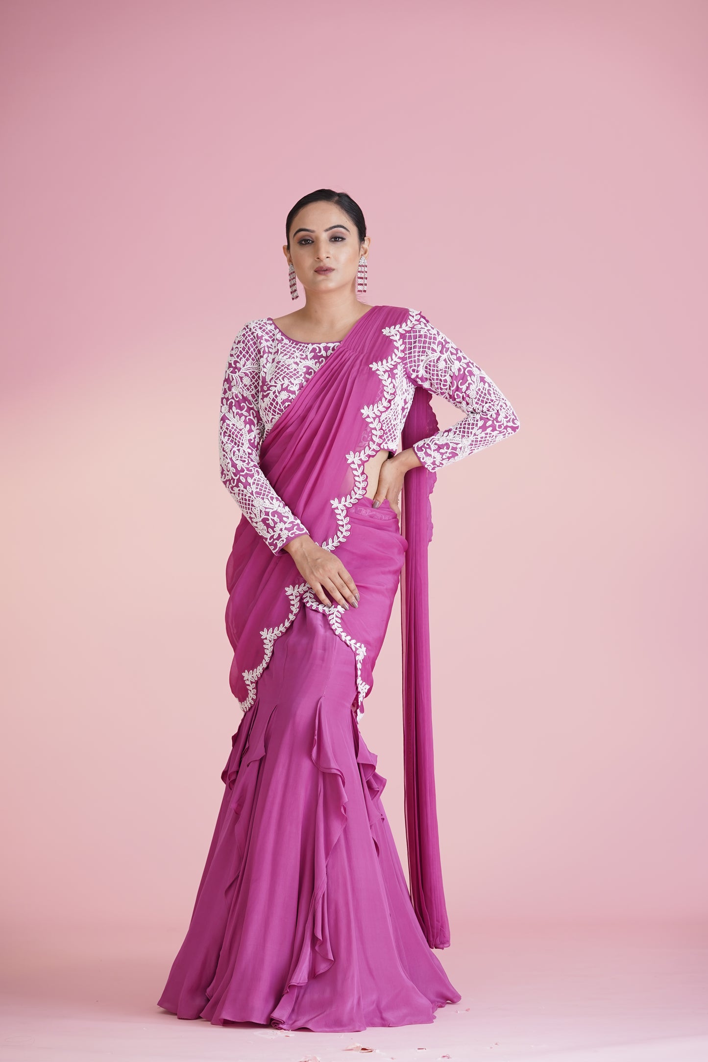 Pink Ruffle Saree