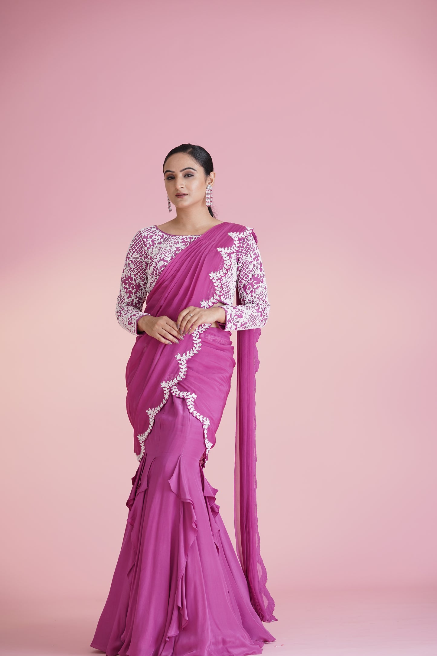 Pink Ruffle Saree