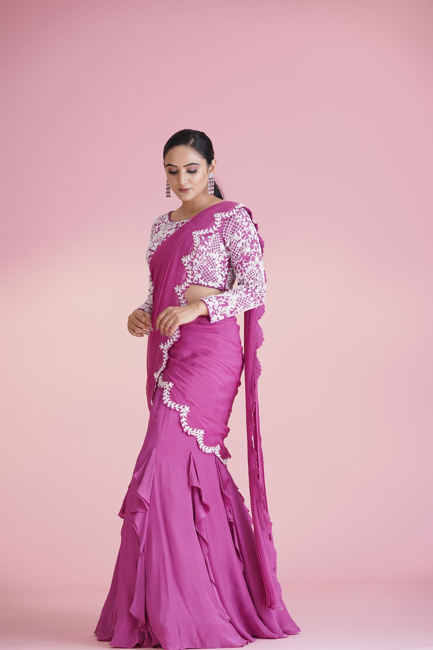 Pink Ruffle Saree