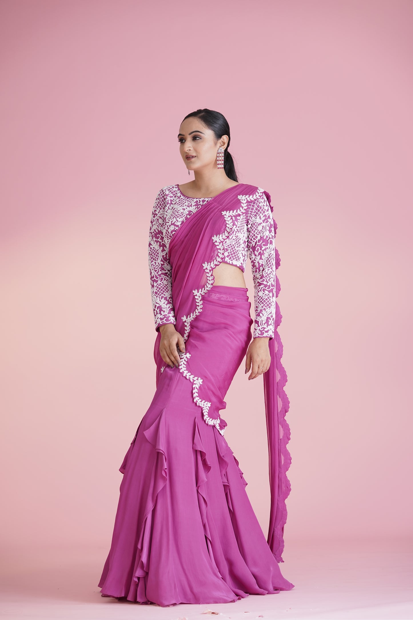Pink Ruffle Saree