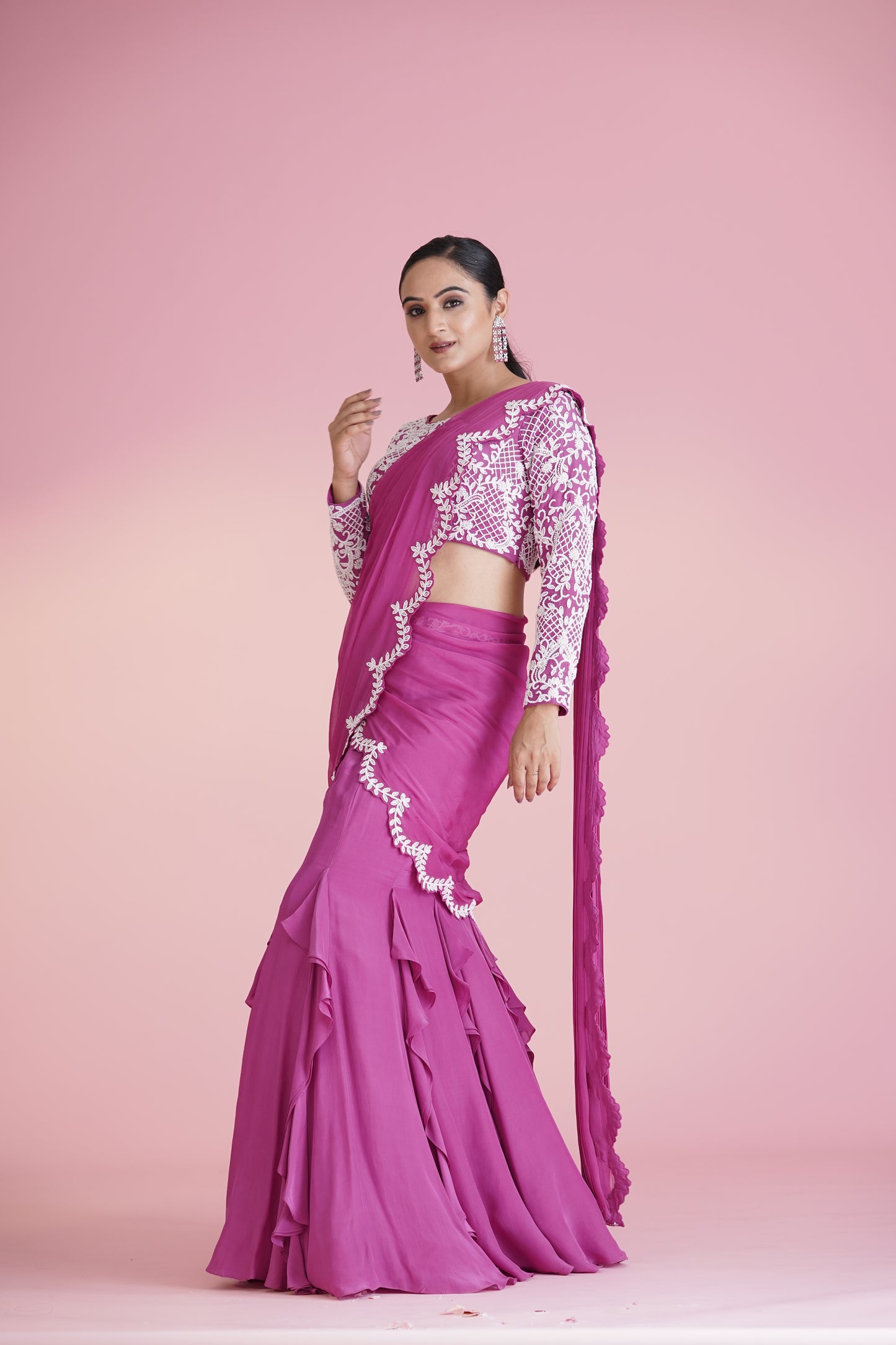 Pink Ruffle Saree