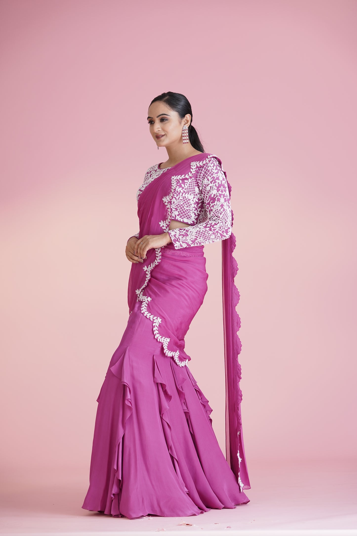 Pink Ruffle Saree