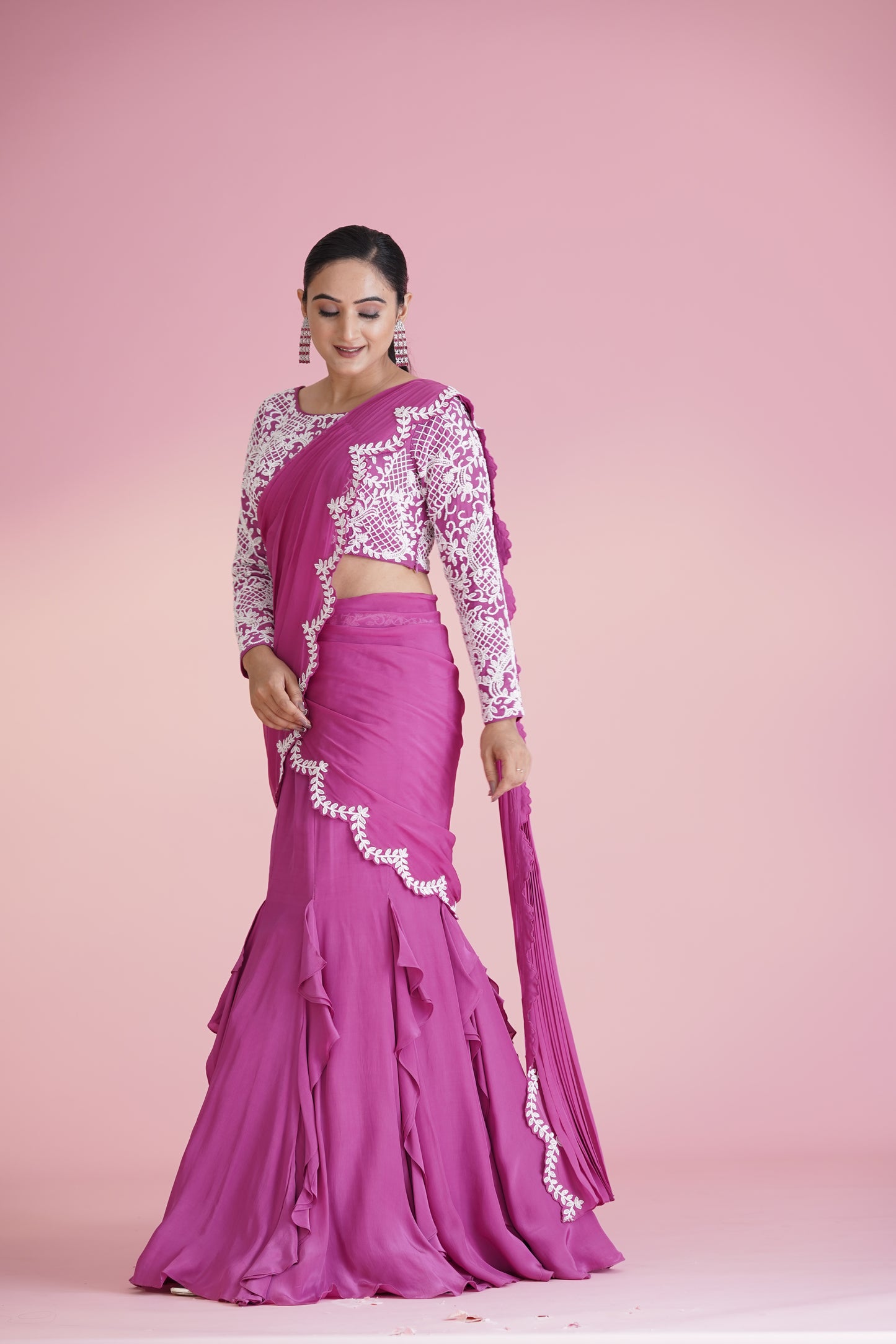 Pink Ruffle Saree
