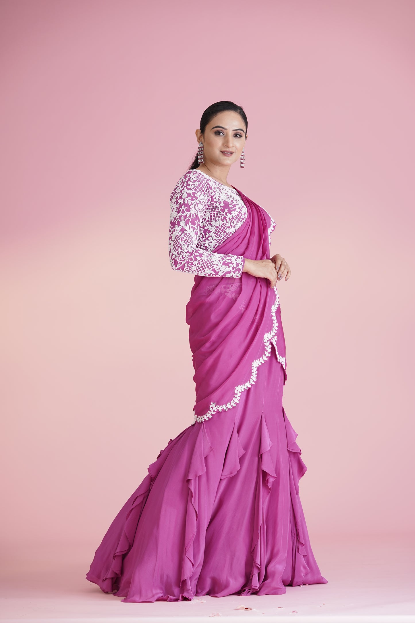 Pink Ruffle Saree