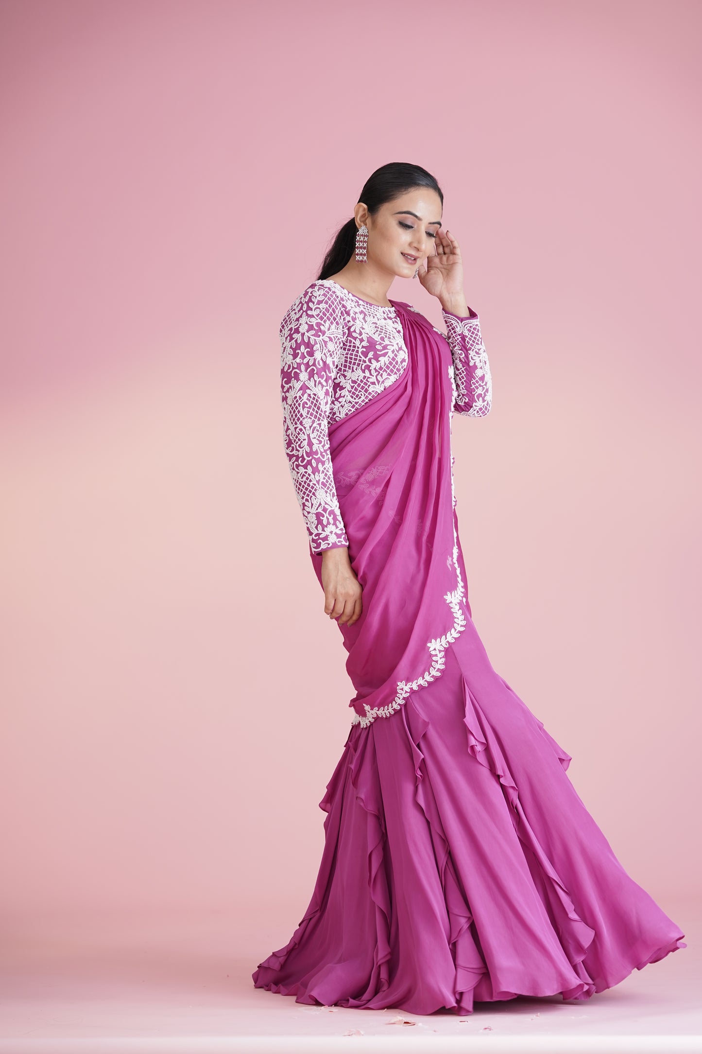 Pink Ruffle Saree