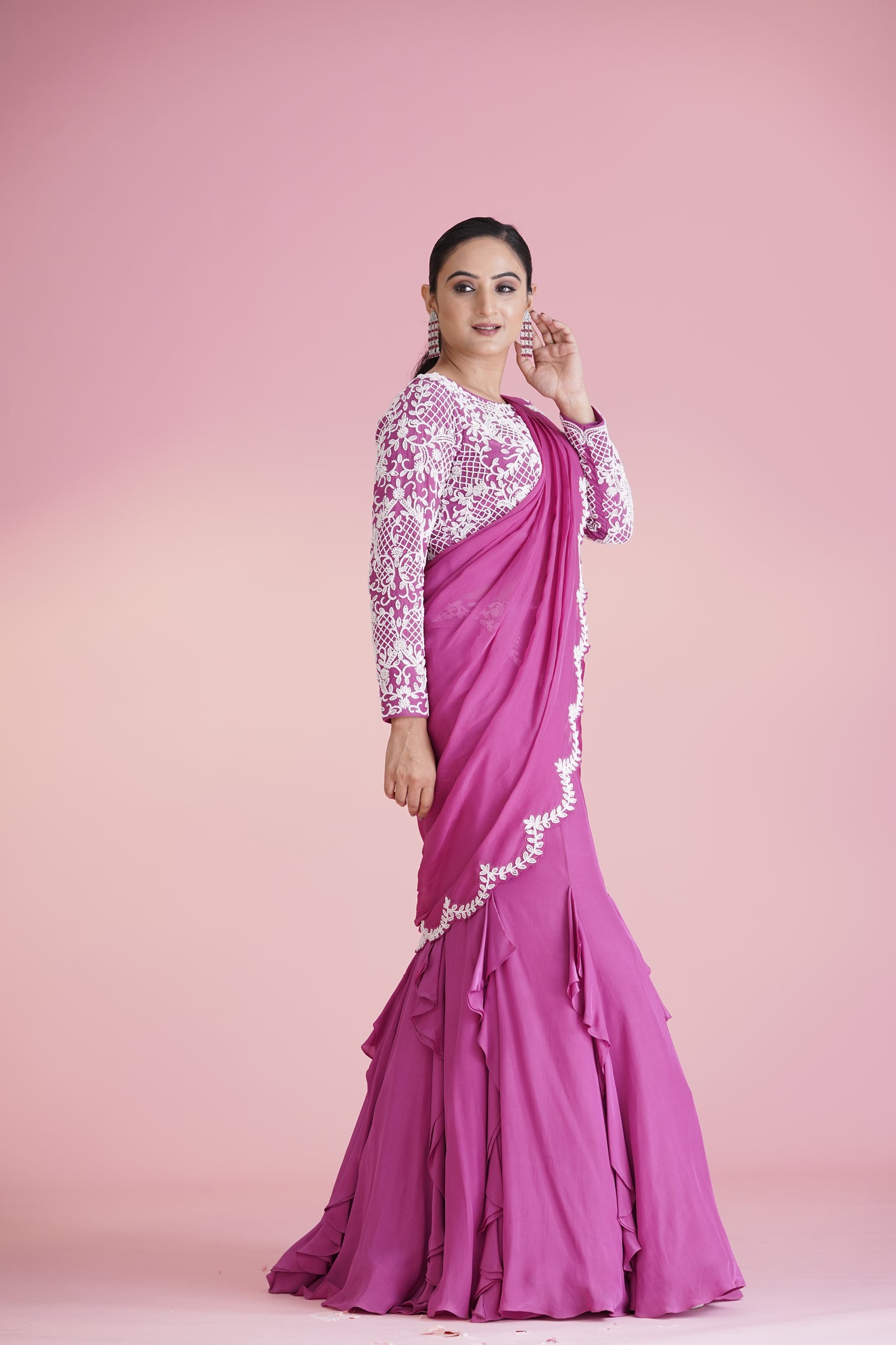 Pink Ruffle Saree