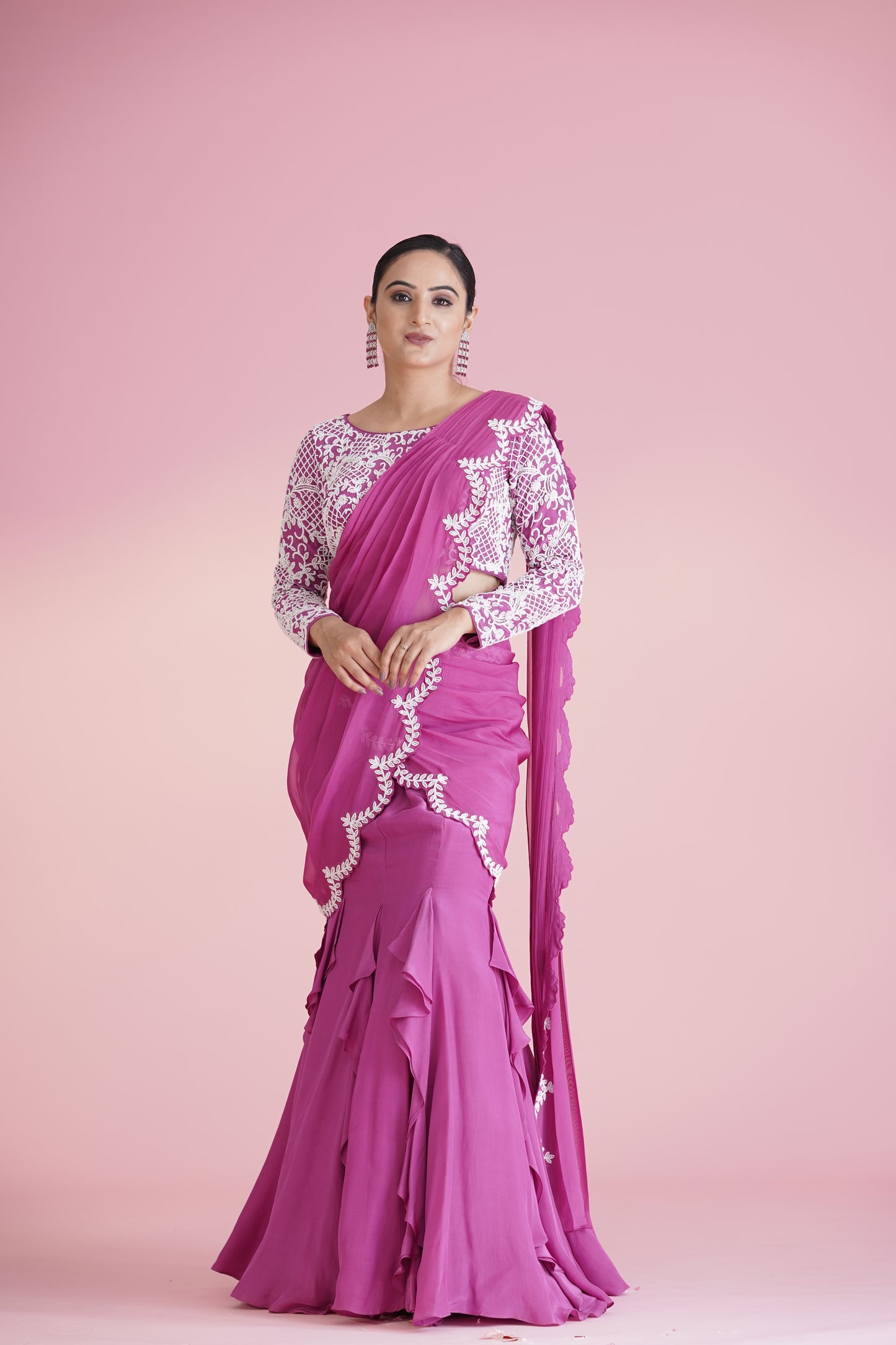 Pink Ruffle Saree