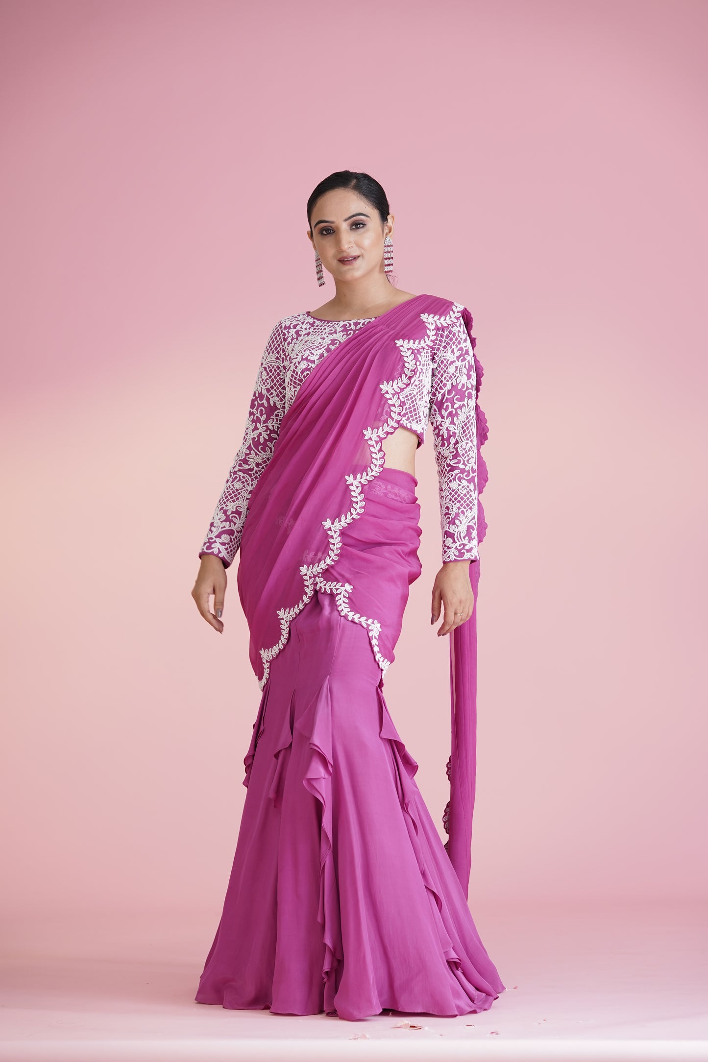 Pink Ruffle Saree