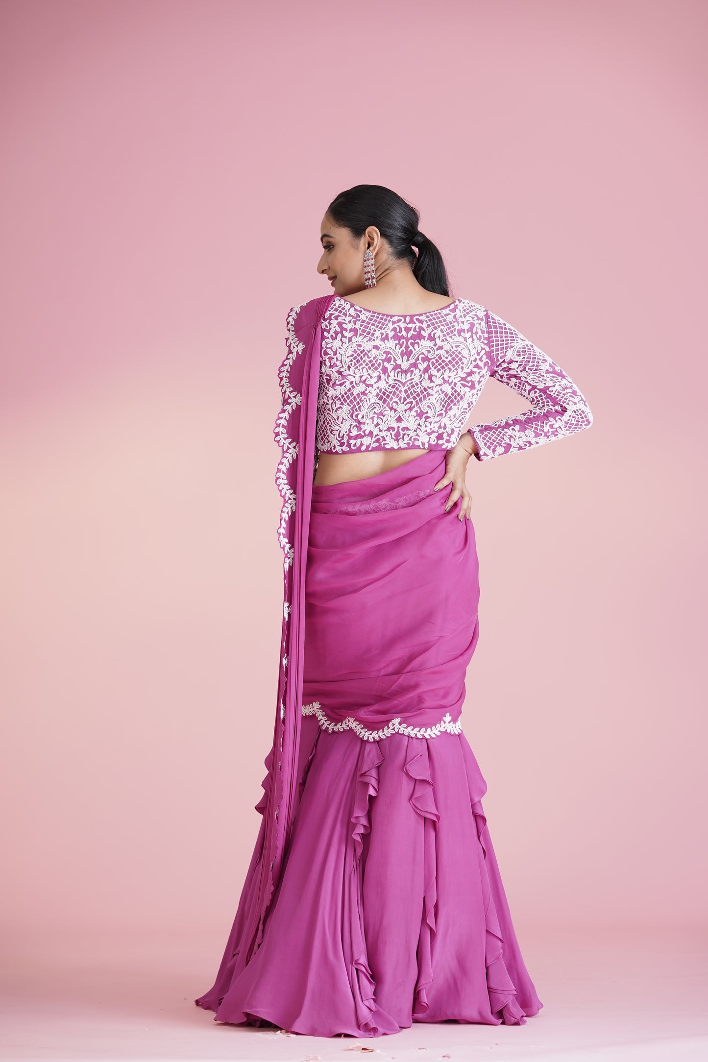 Pink Ruffle Saree