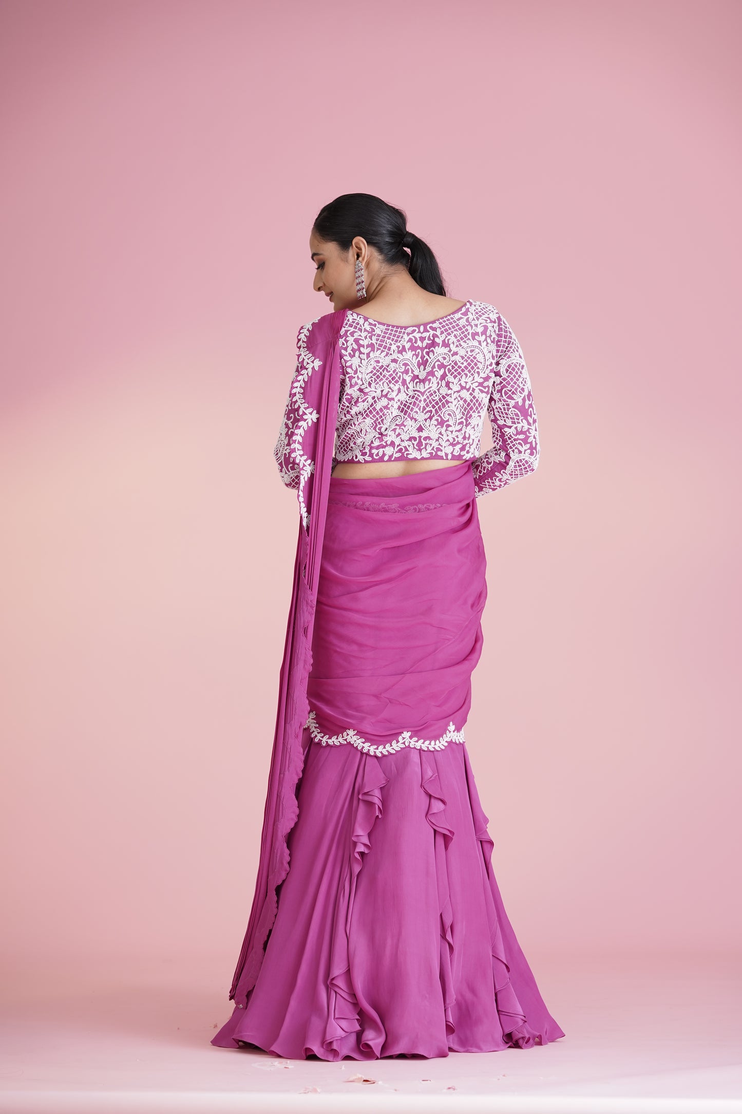 Pink Ruffle Saree