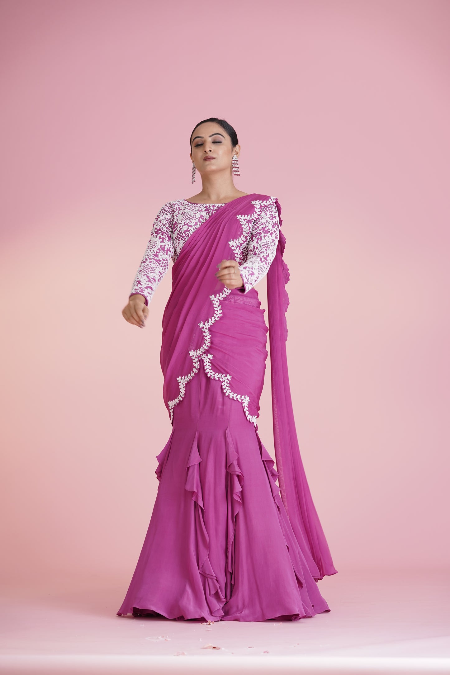 Pink Ruffle Saree