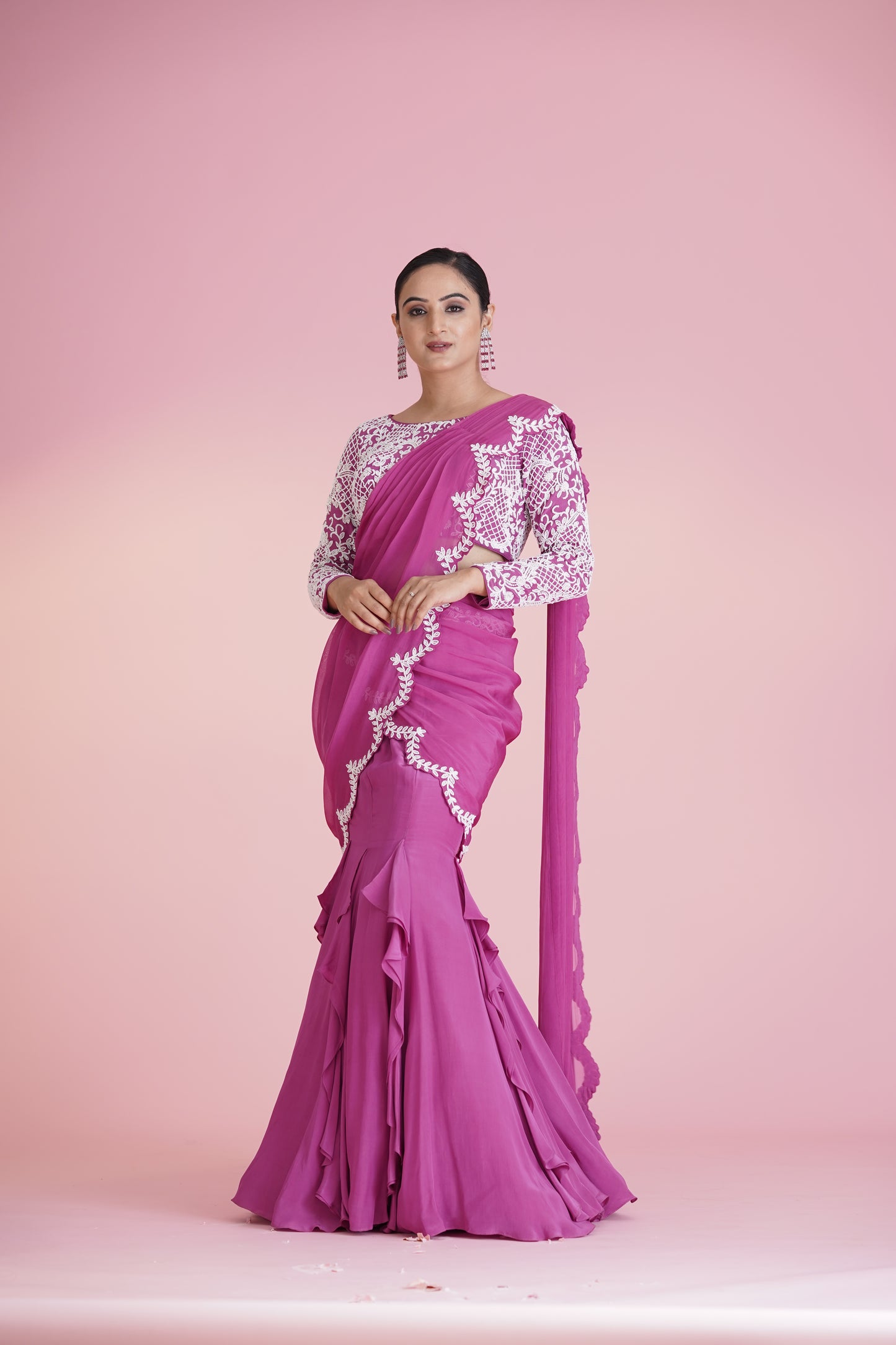Pink Ruffle Saree