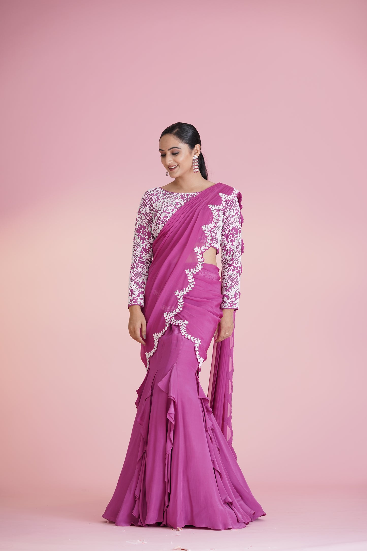 Pink Ruffle Saree