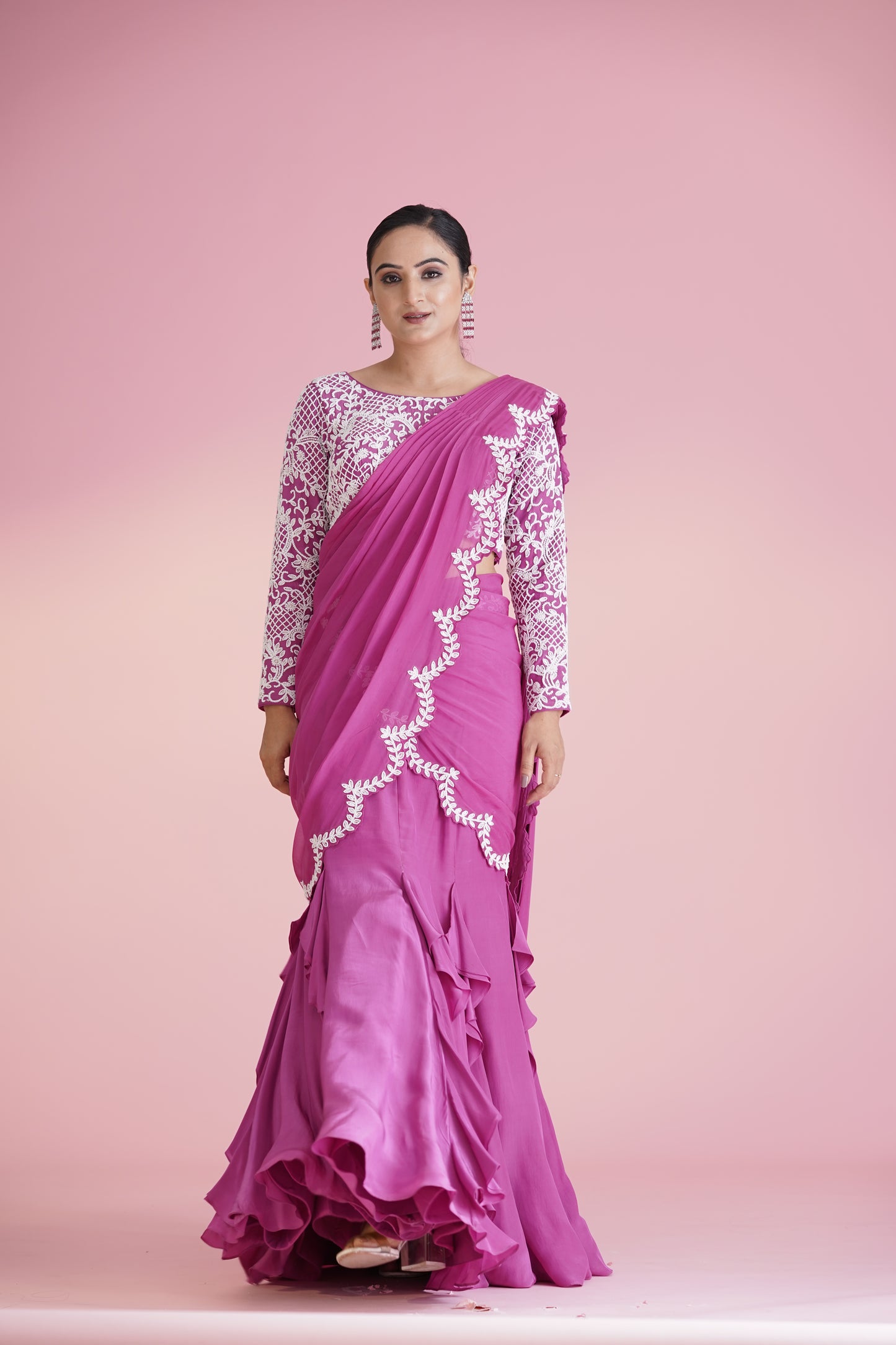 Pink Ruffle Saree