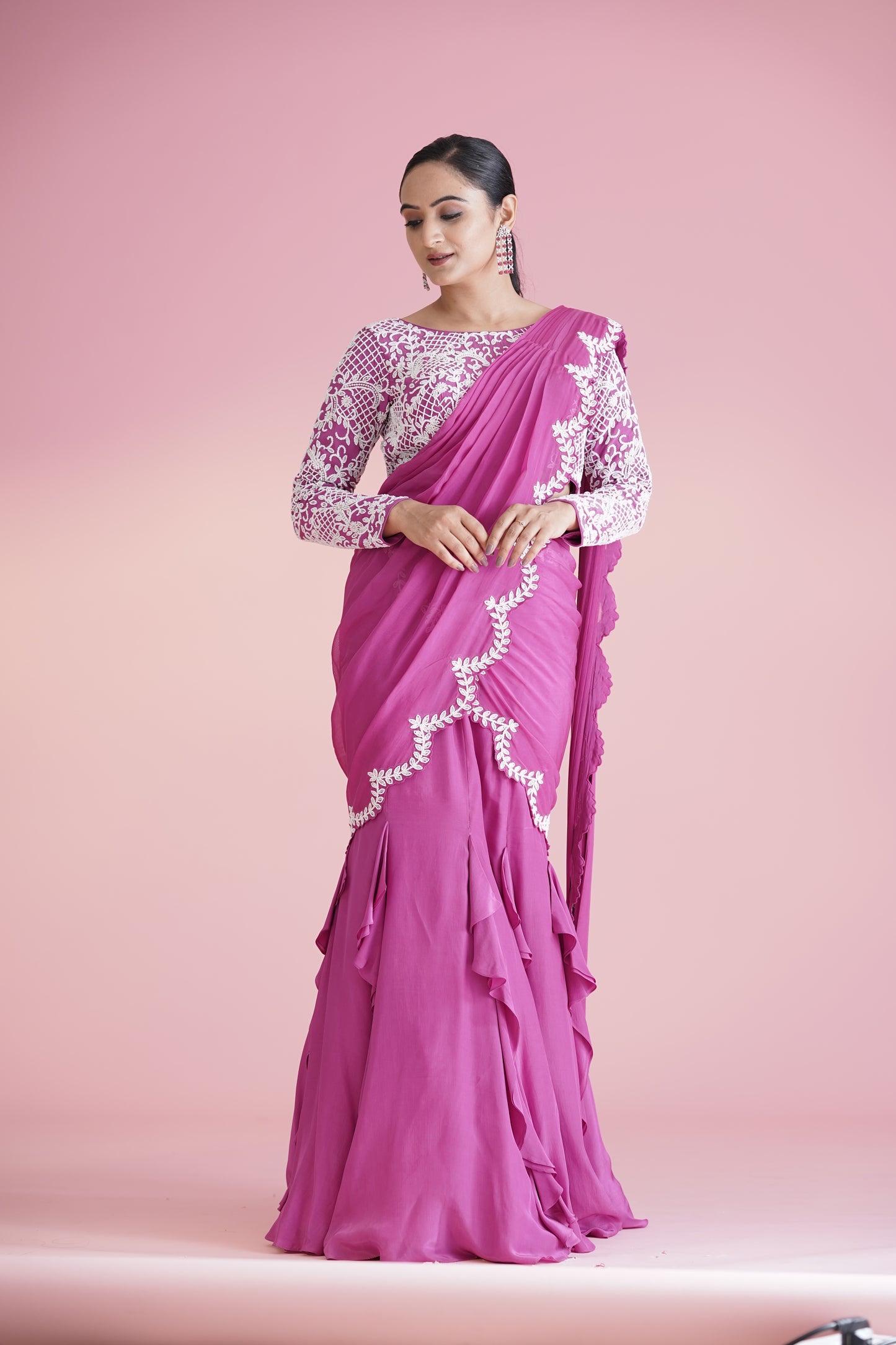 Pink Ruffle Saree