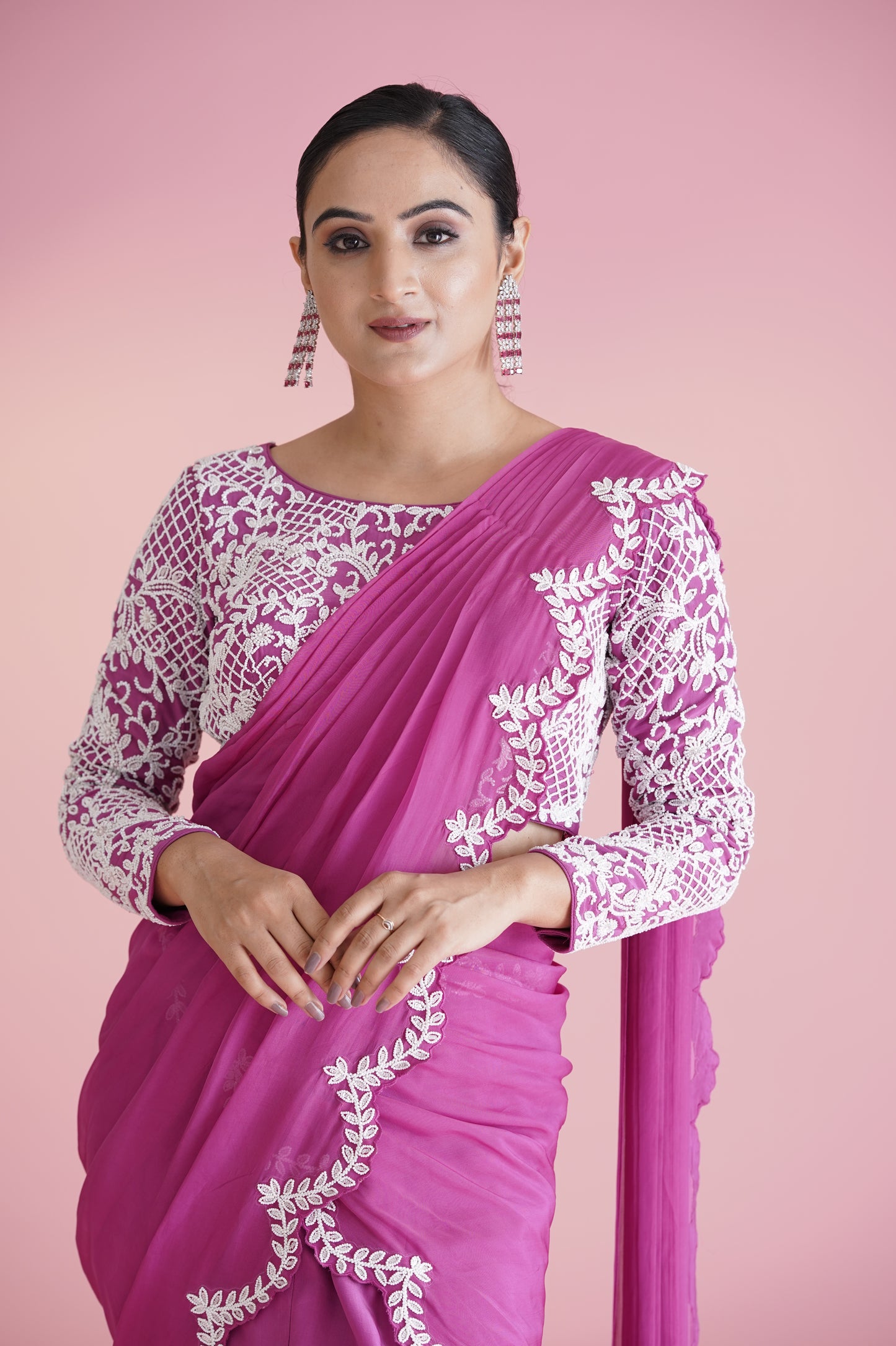 Pink Ruffle Saree