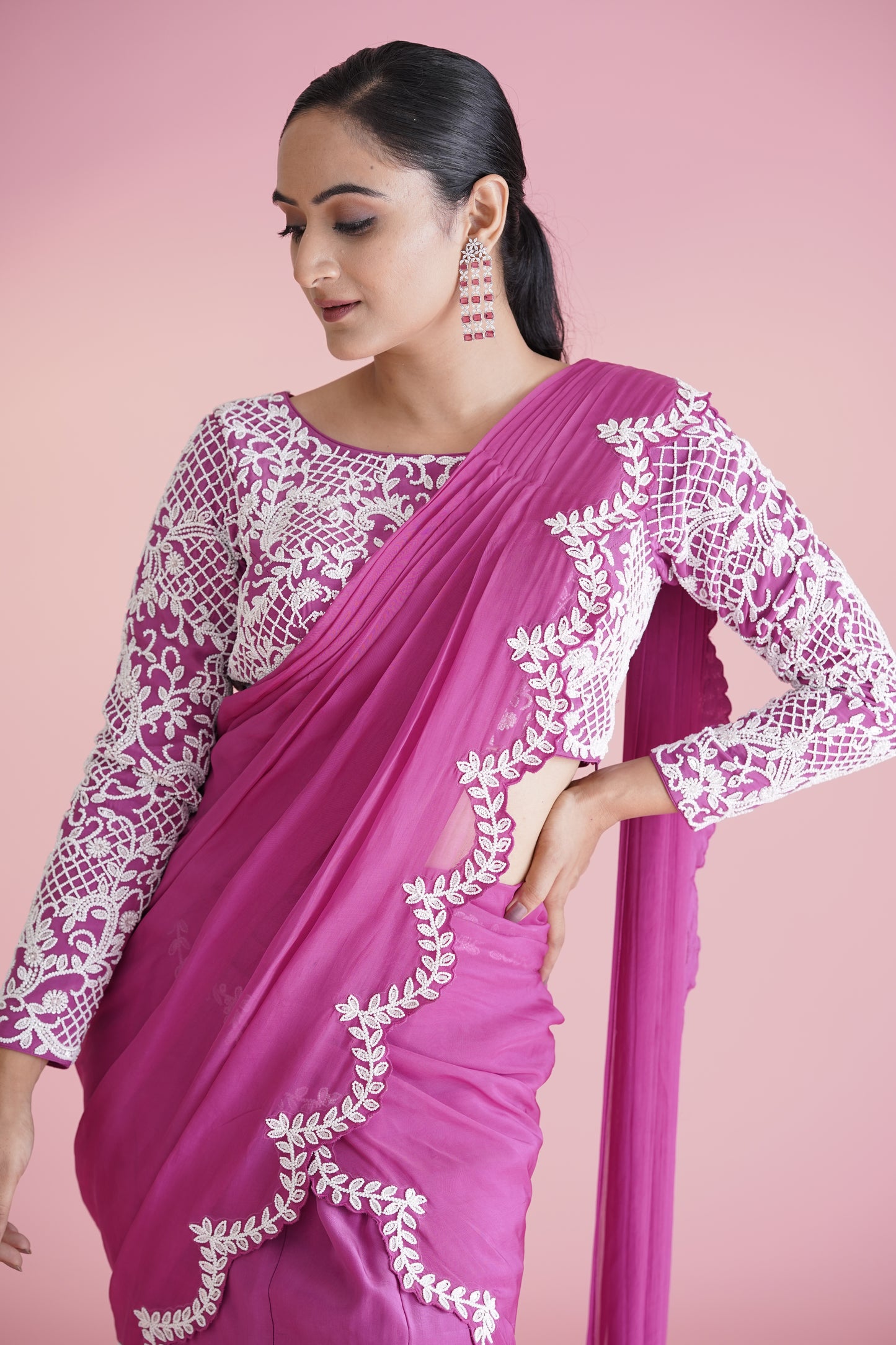 Pink Ruffle Saree