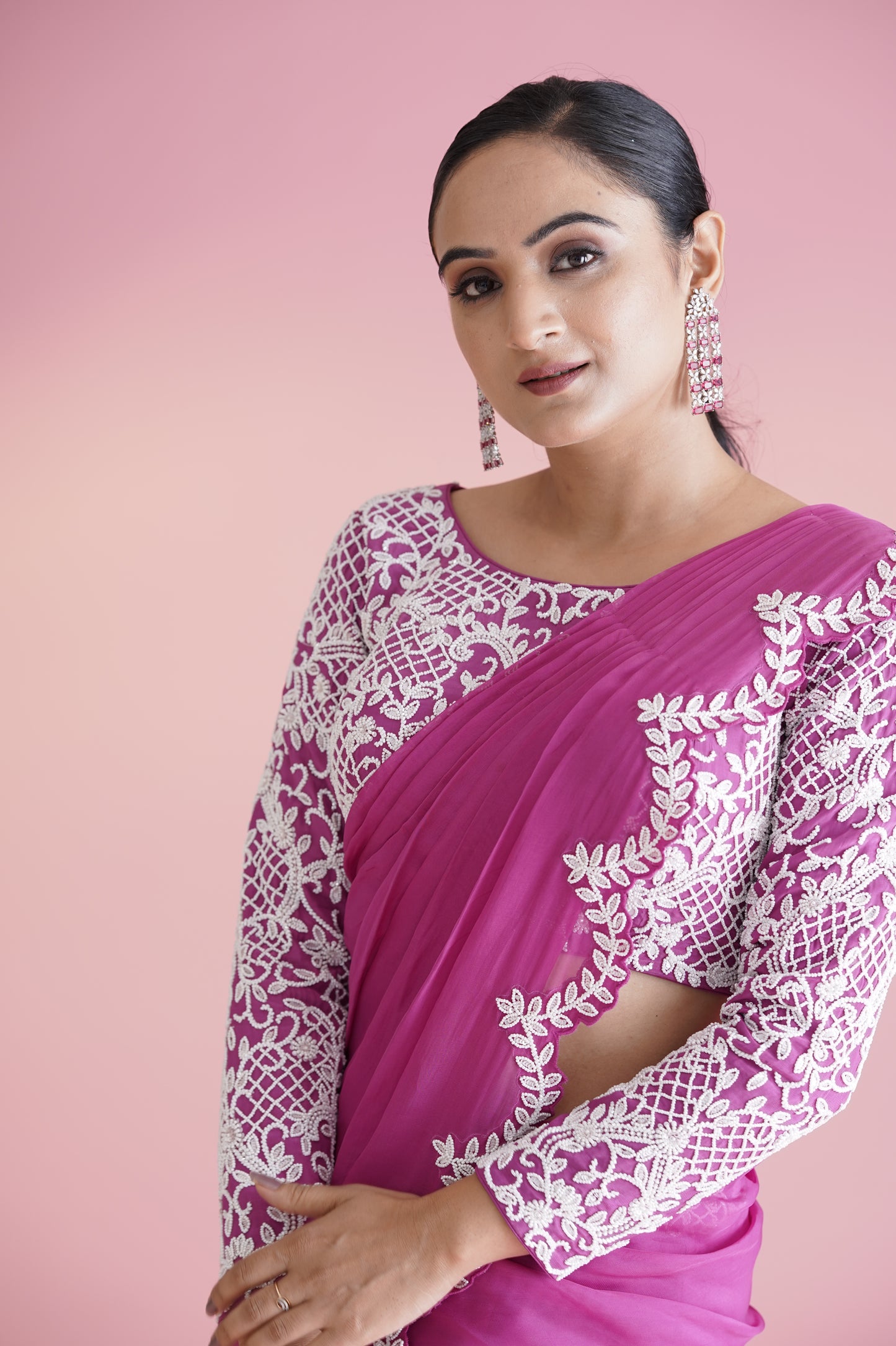 Pink Ruffle Saree