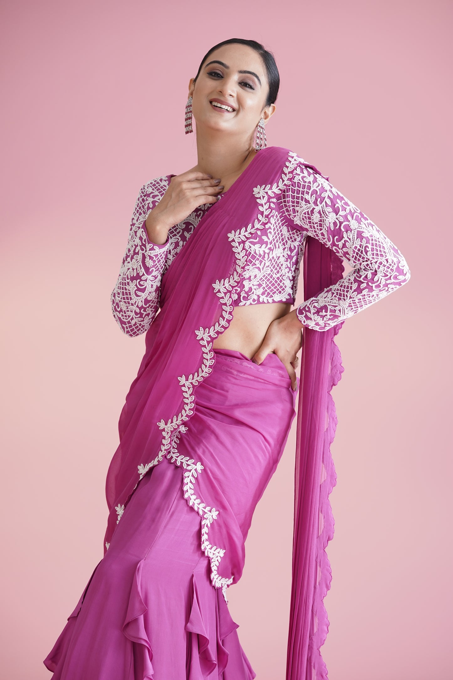Pink Ruffle Saree