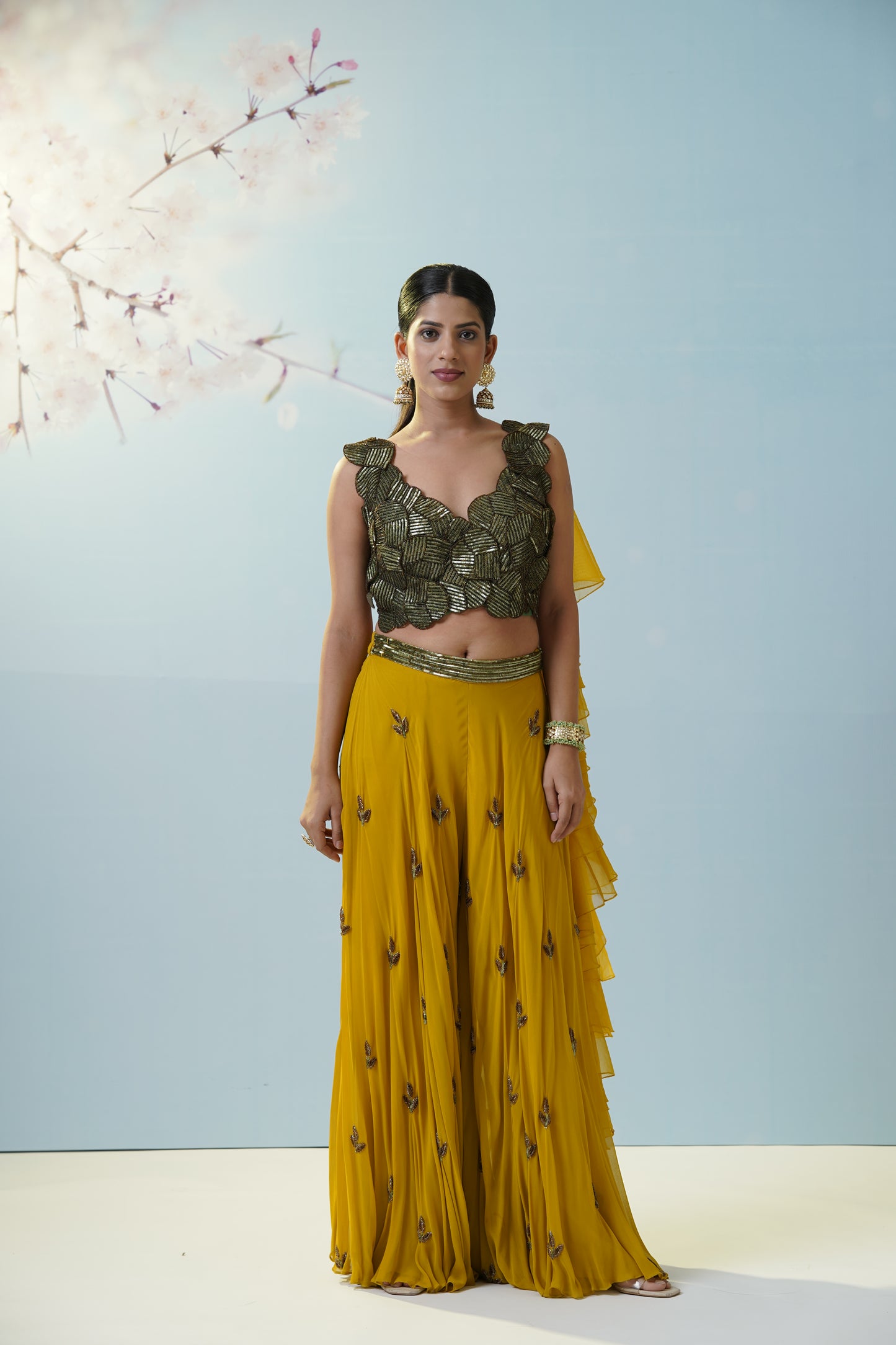 Mustard Green Sharara Set