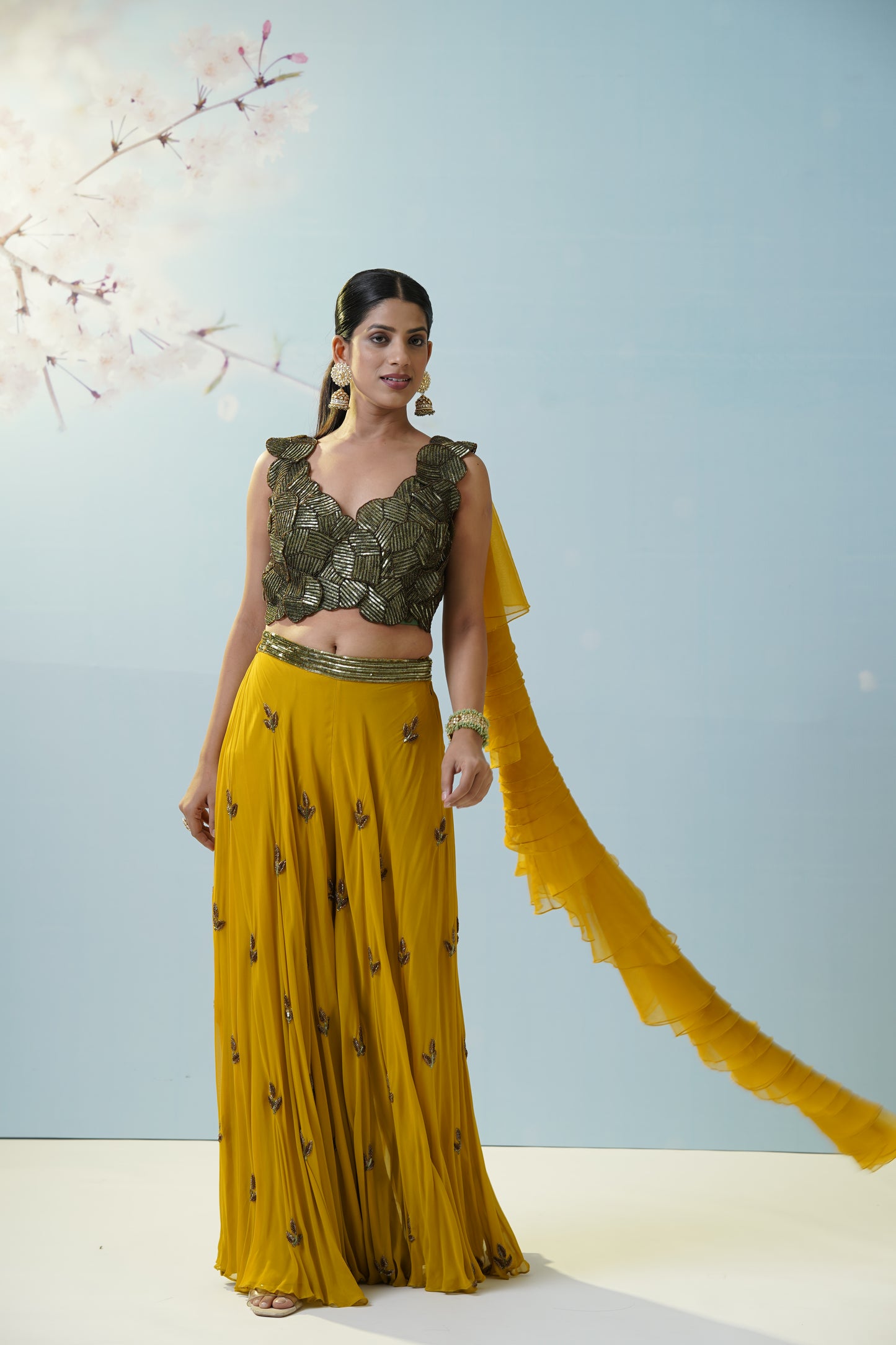 Mustard Green Sharara Set