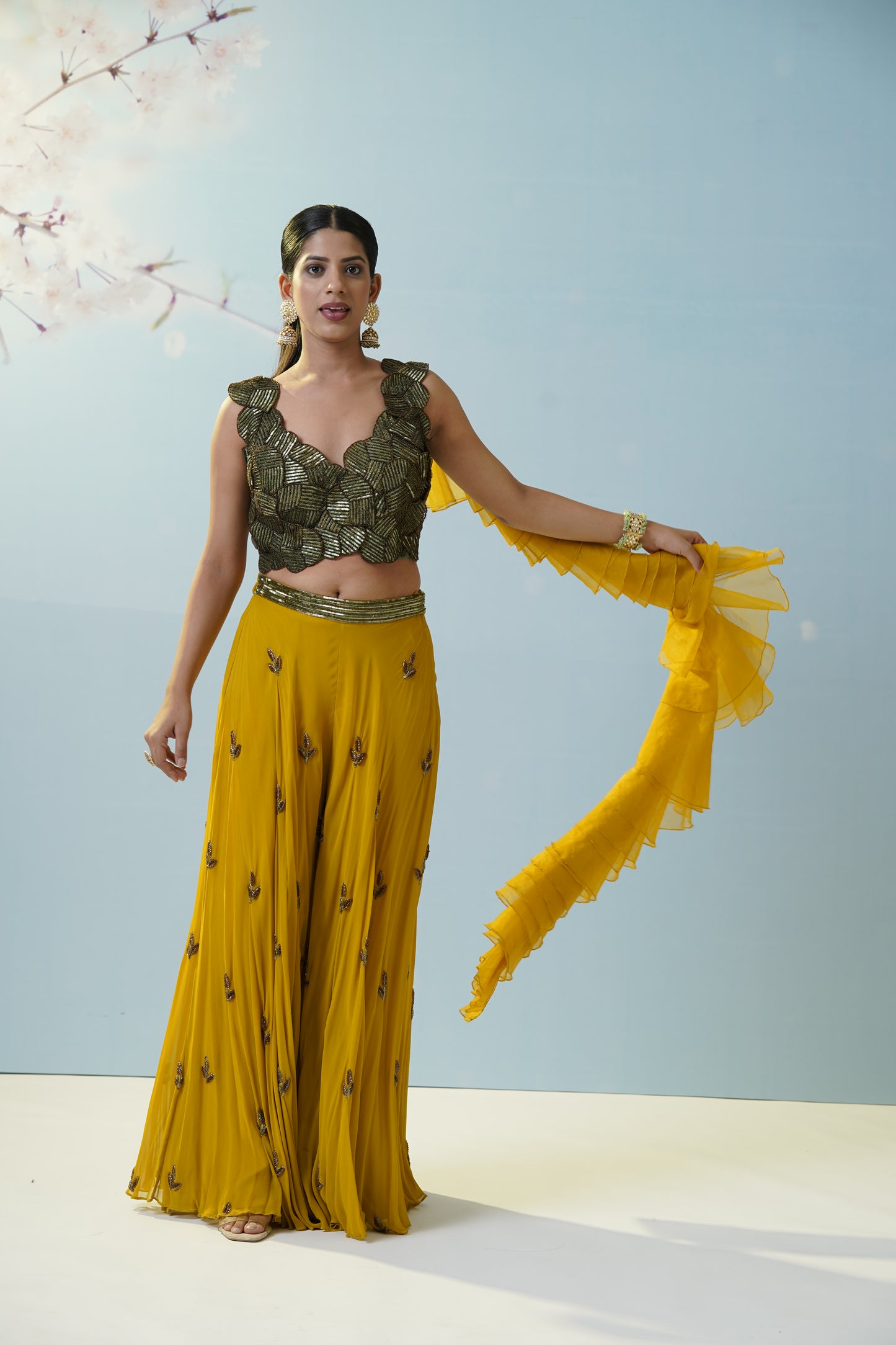 Mustard Green Sharara Set