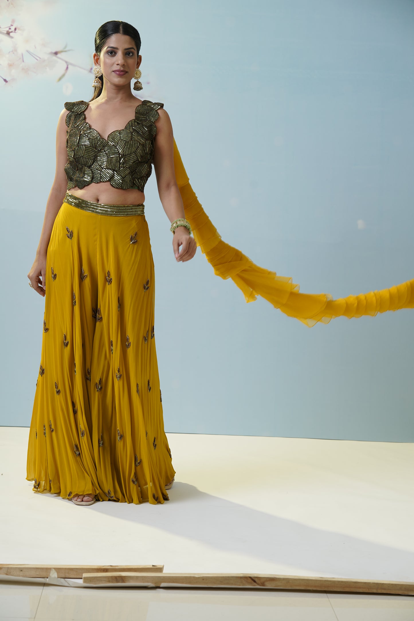 Mustard Green Sharara Set