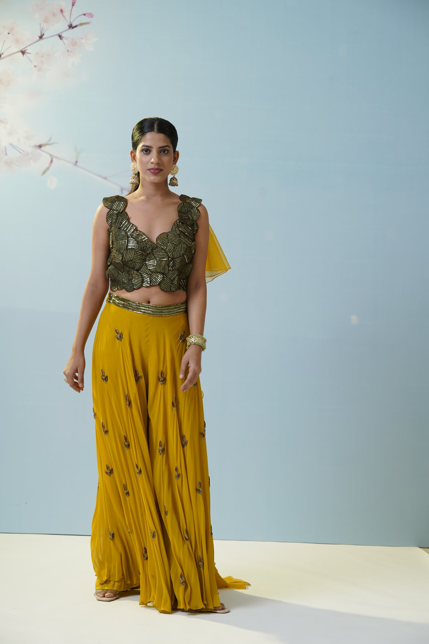 Mustard Green Sharara Set