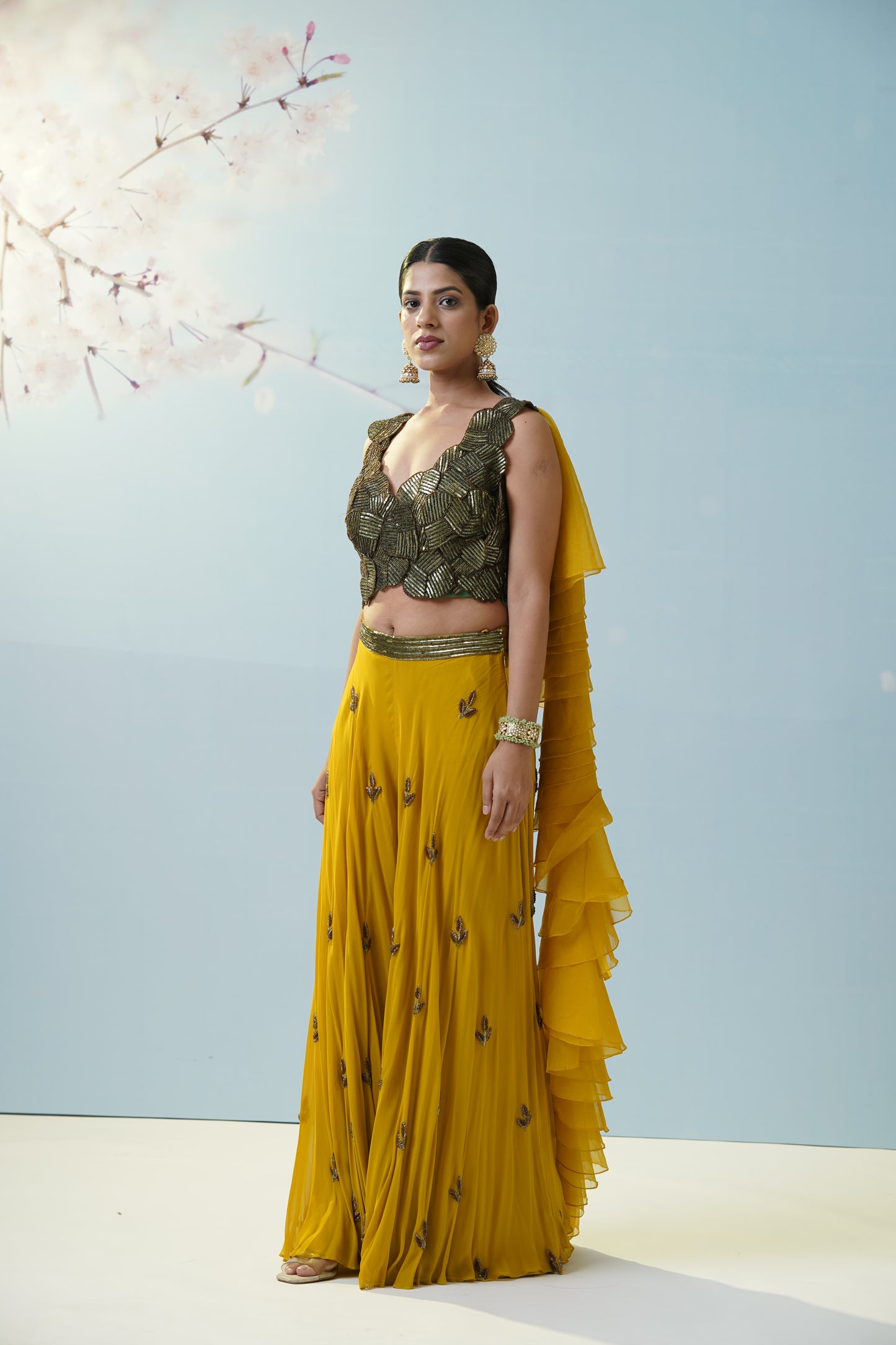 Mustard Green Sharara Set