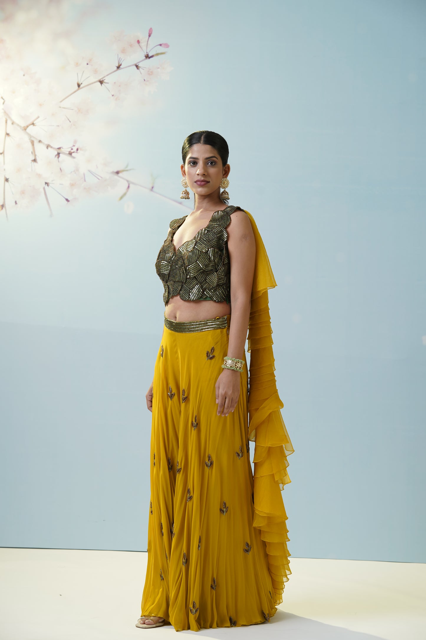 Mustard Green Sharara Set