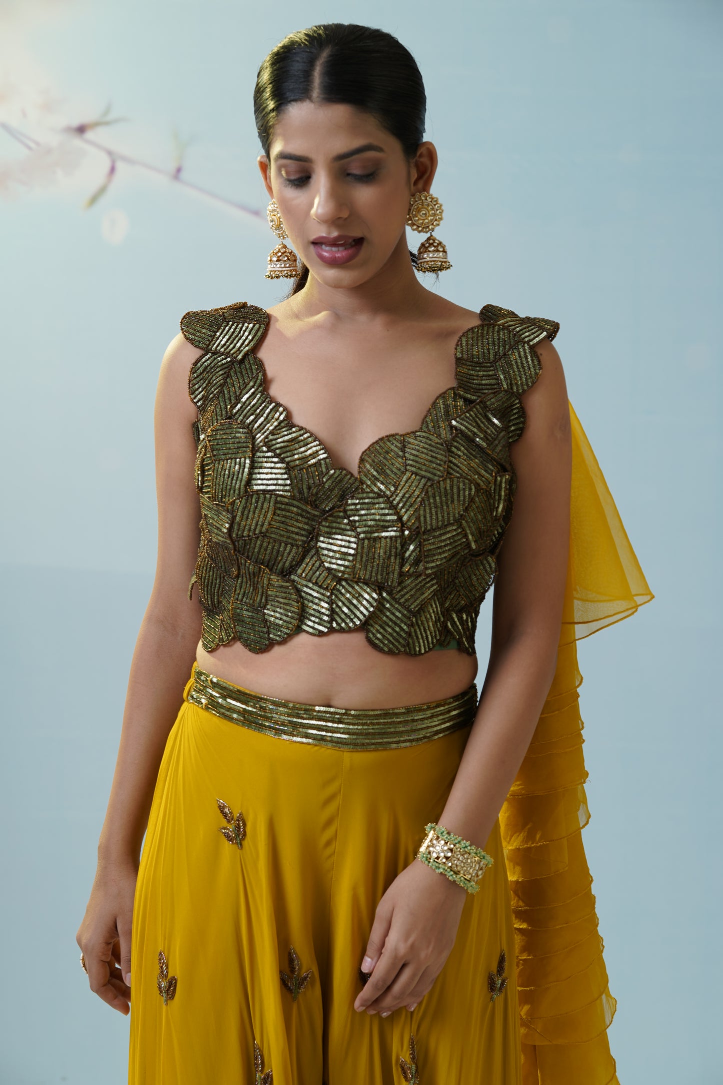 Mustard Green Sharara Set