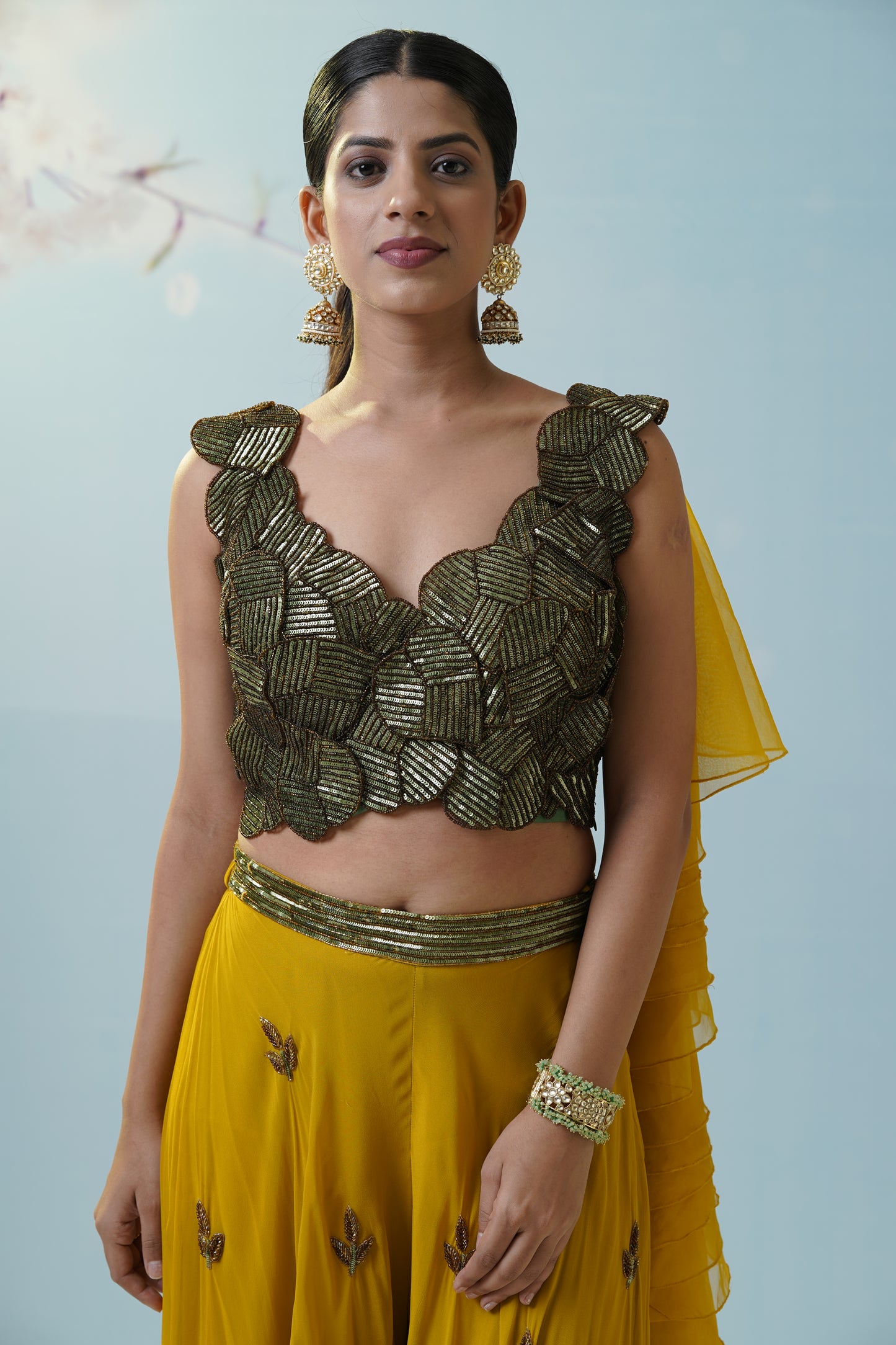 Mustard Green Sharara Set