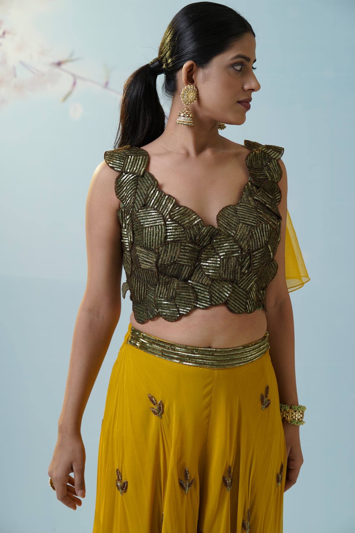 Mustard Green Sharara Set