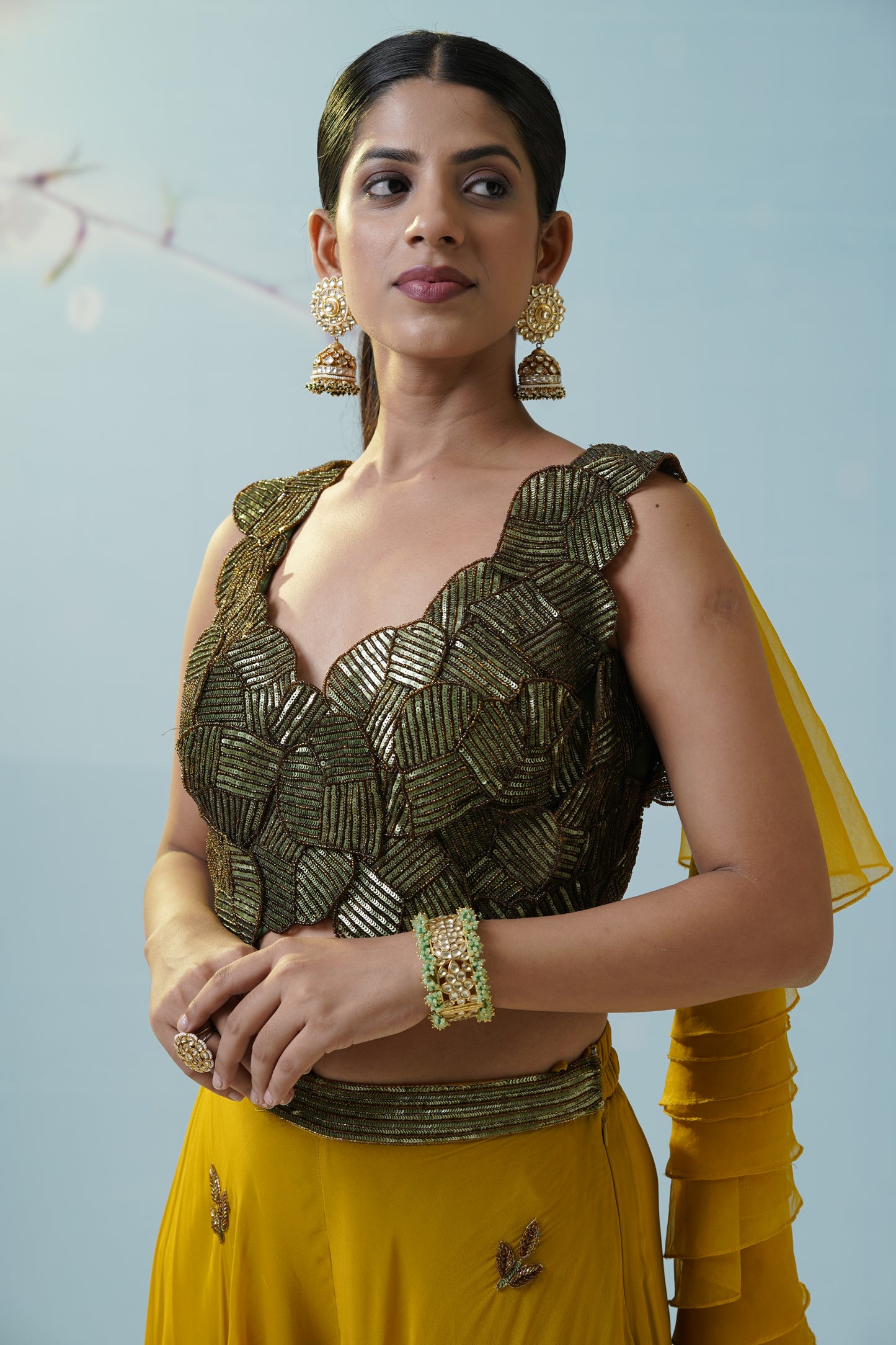 Mustard Green Sharara Set