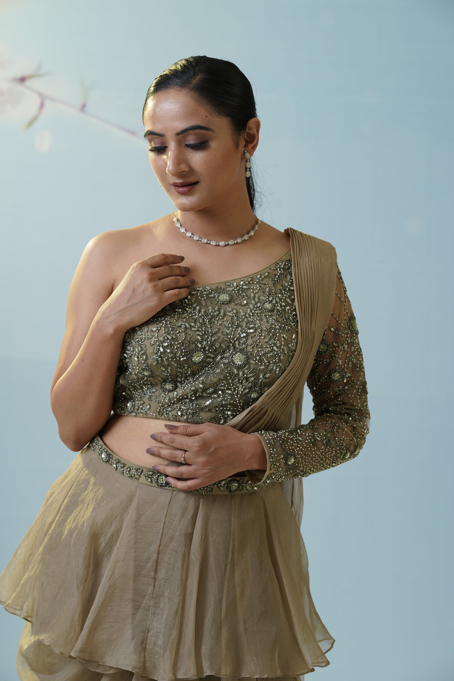 Sage Green Draped Saree With Blouse