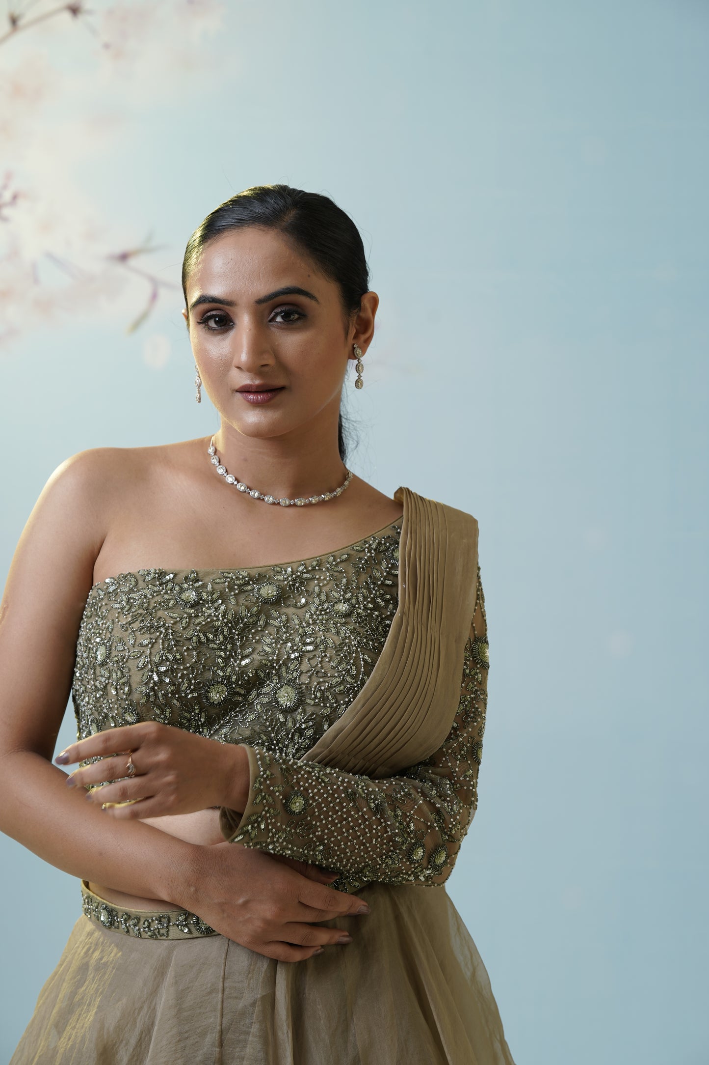 Sage Green Draped Saree With Blouse