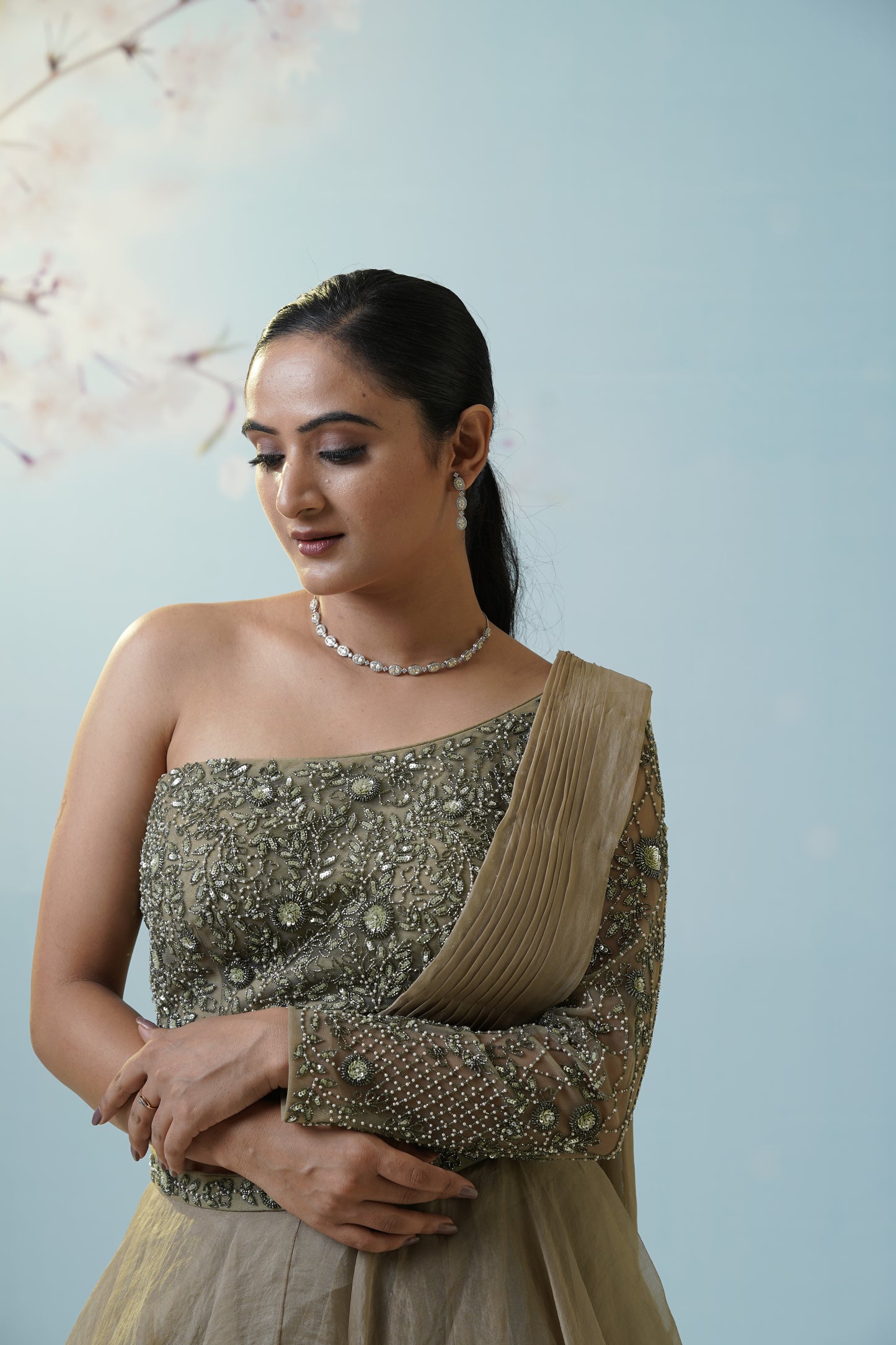 Sage Green Draped Saree With Blouse