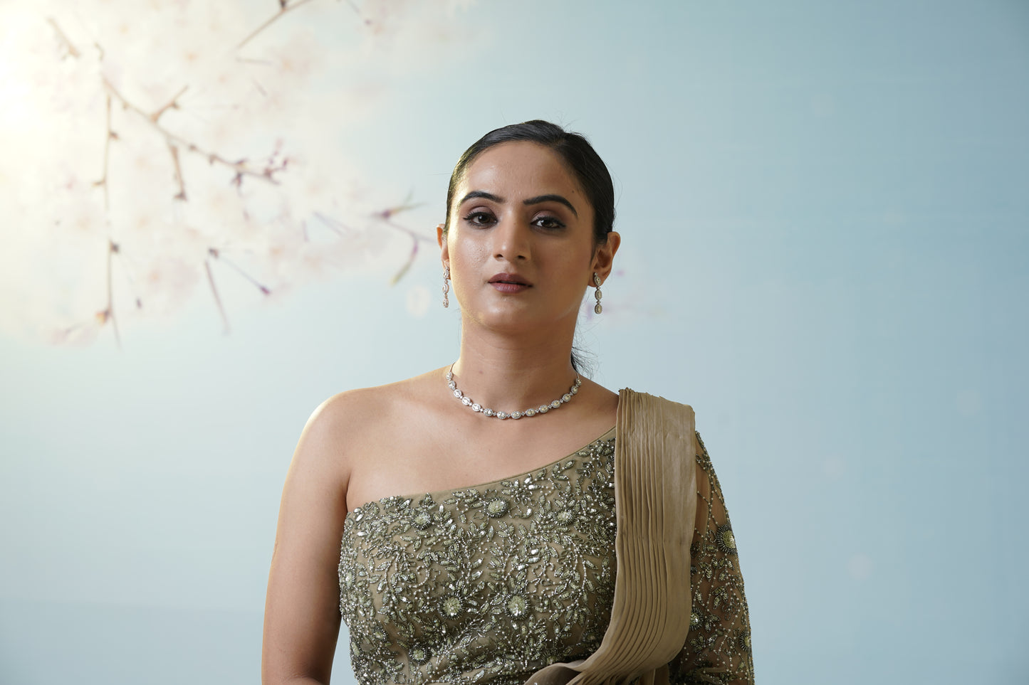 Sage Green Draped Saree With Blouse